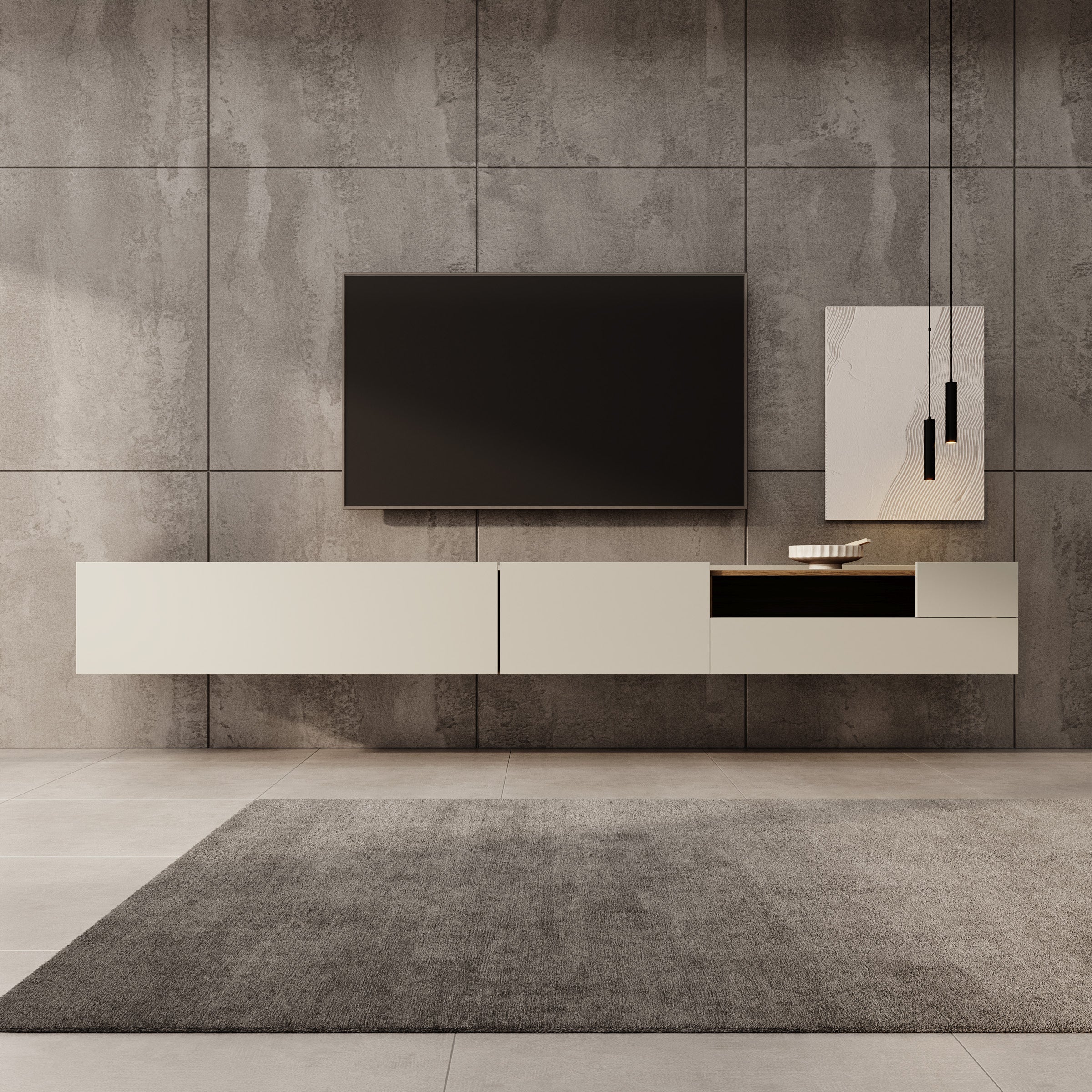 Lavar - TV-meubel - Grijs/Eiken - 269x41x32 cm