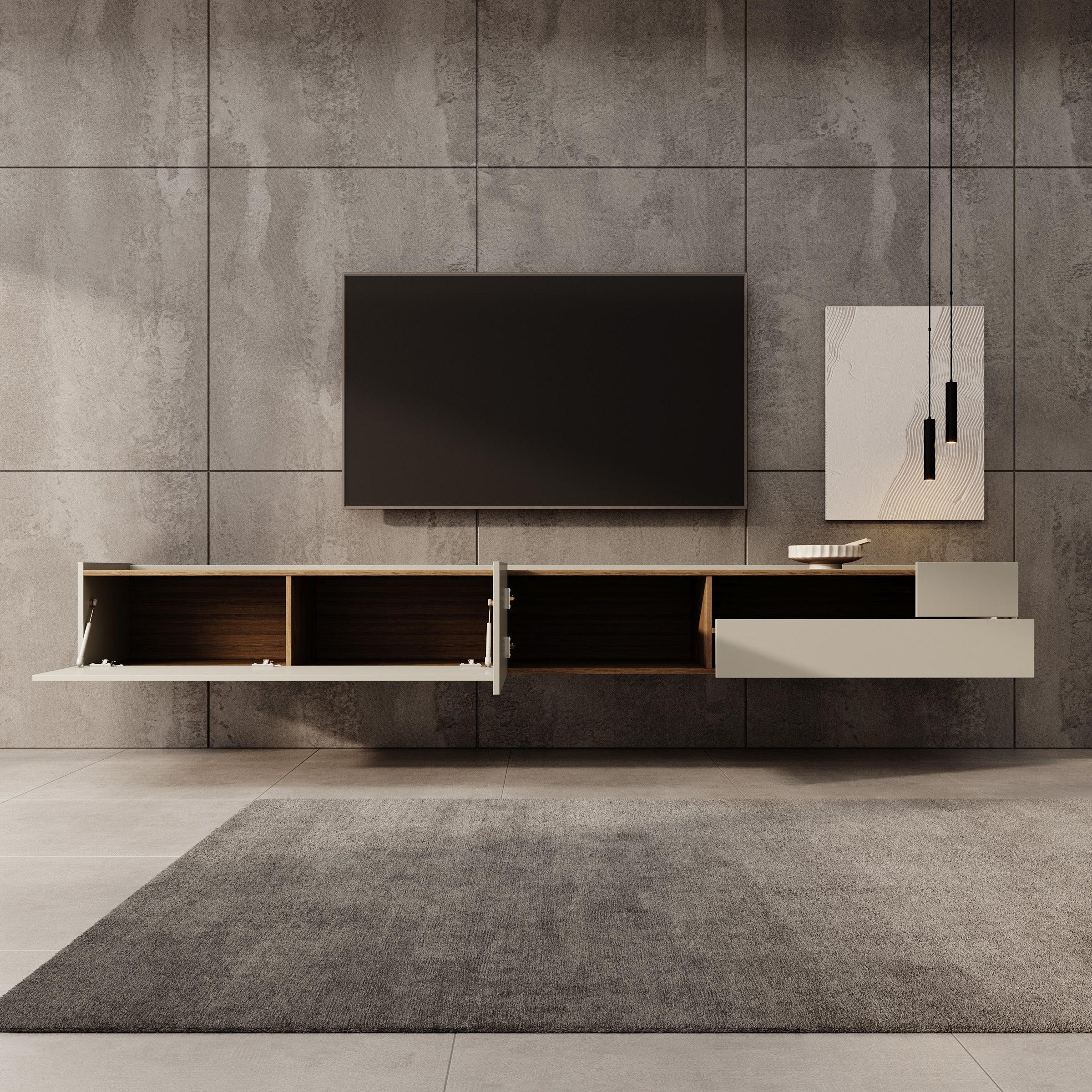 Lavar - TV-meubel - Grijs/Eiken - 269x41x32 cm