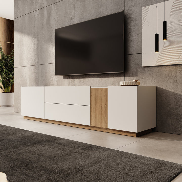 Lavar - TV-meubel - Wit/Eiken - 204x41x50 cm