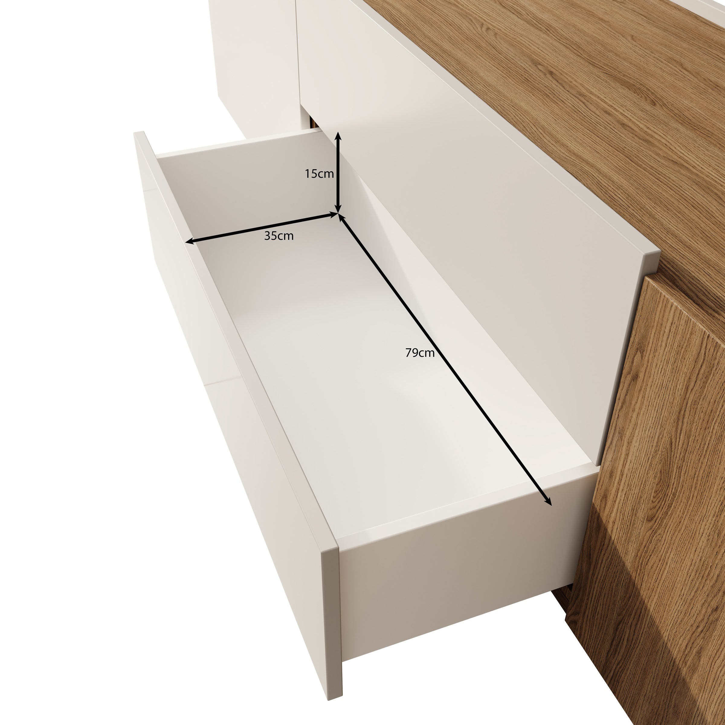 Lavar - TV-meubel - Wit/Eiken - 204x41x50 cm