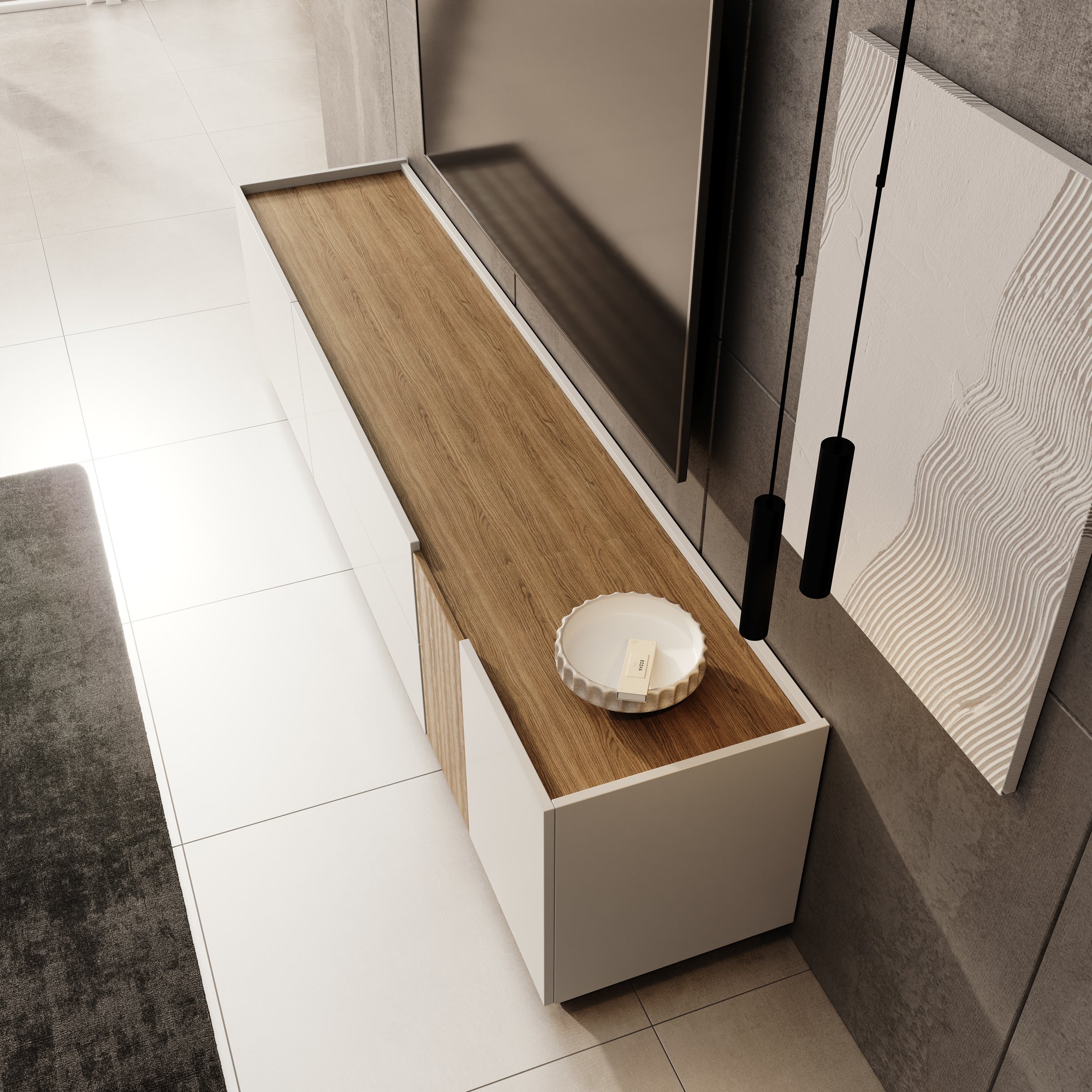 Lavar - TV-meubel - Wit/Eiken - 204x41x50 cm