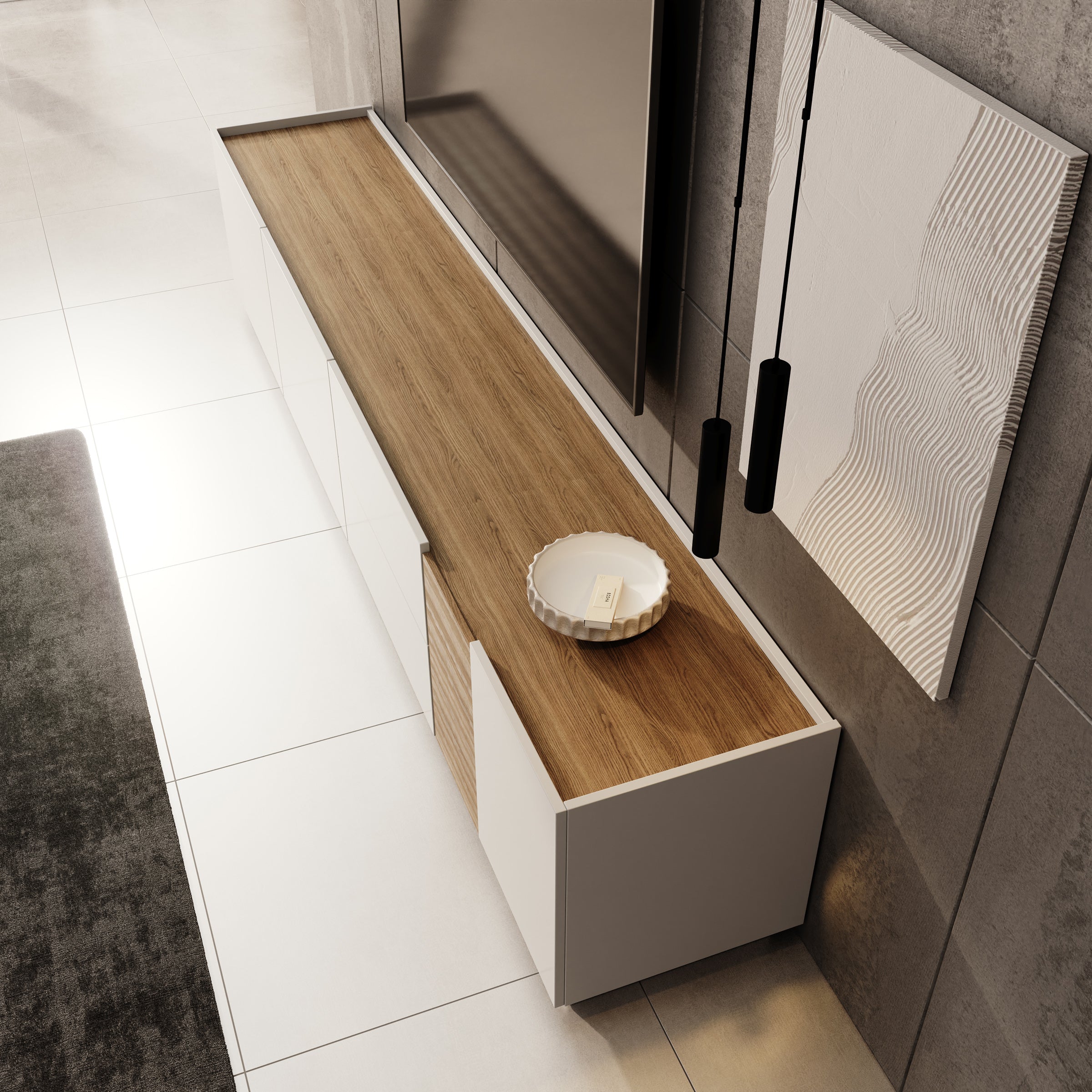 Lavar - TV-meubel - Wit/Eiken - 239x41x50 cm