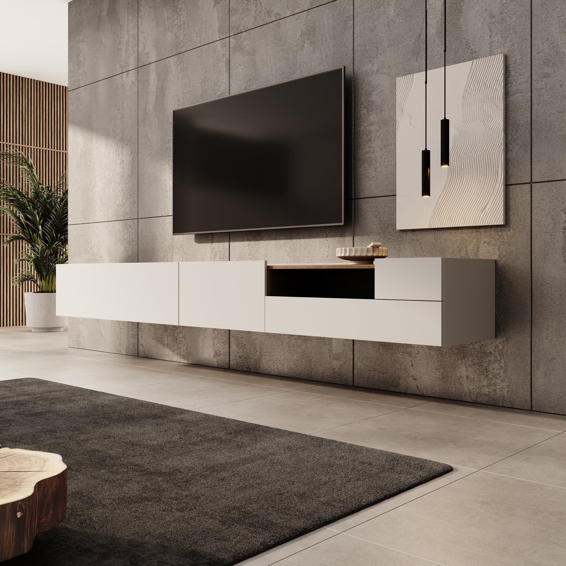 Lavar - TV-meubel - Wit/Eiken - 269x41x32 cm