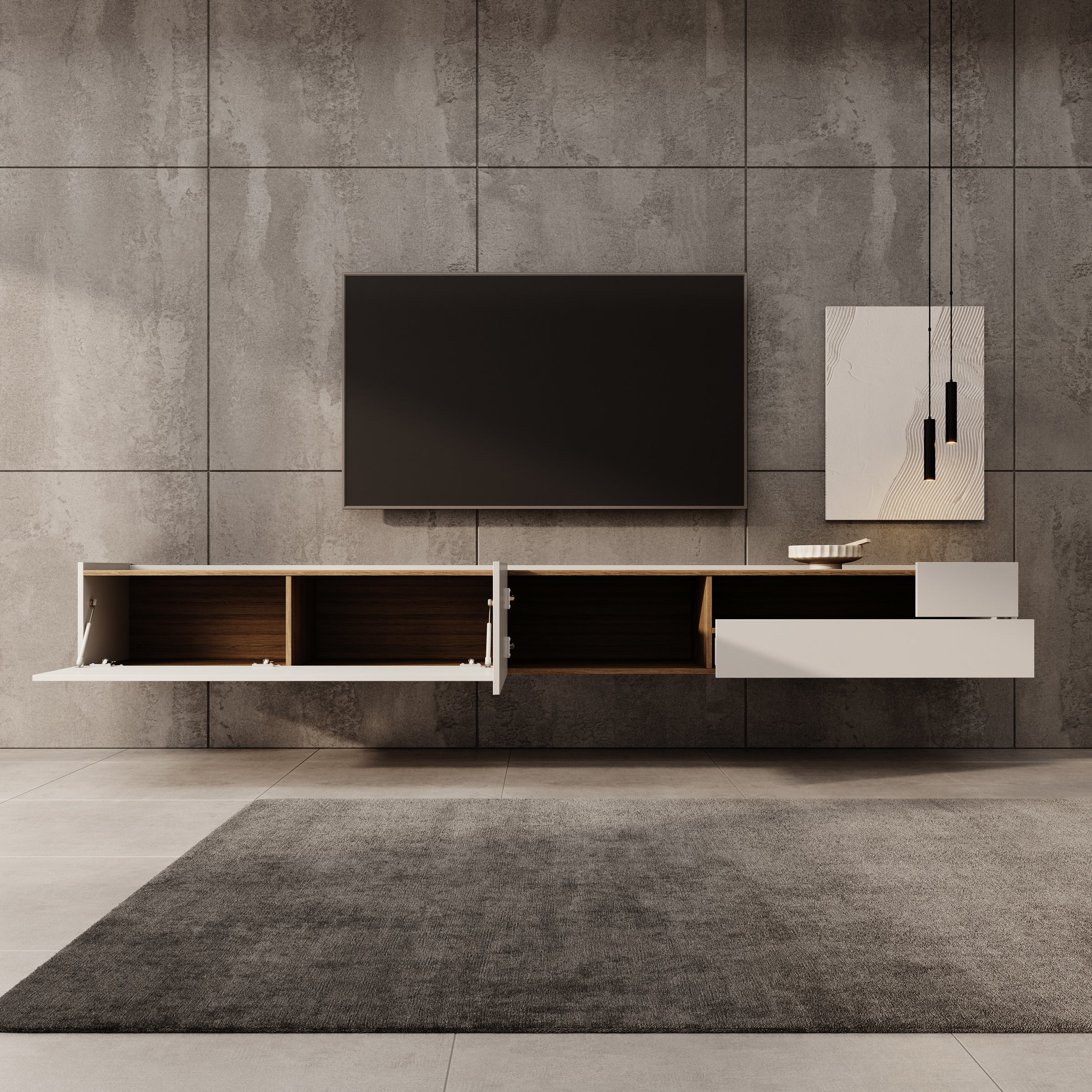 Lavar - TV-meubel - Wit/Eiken - 269x41x32 cm