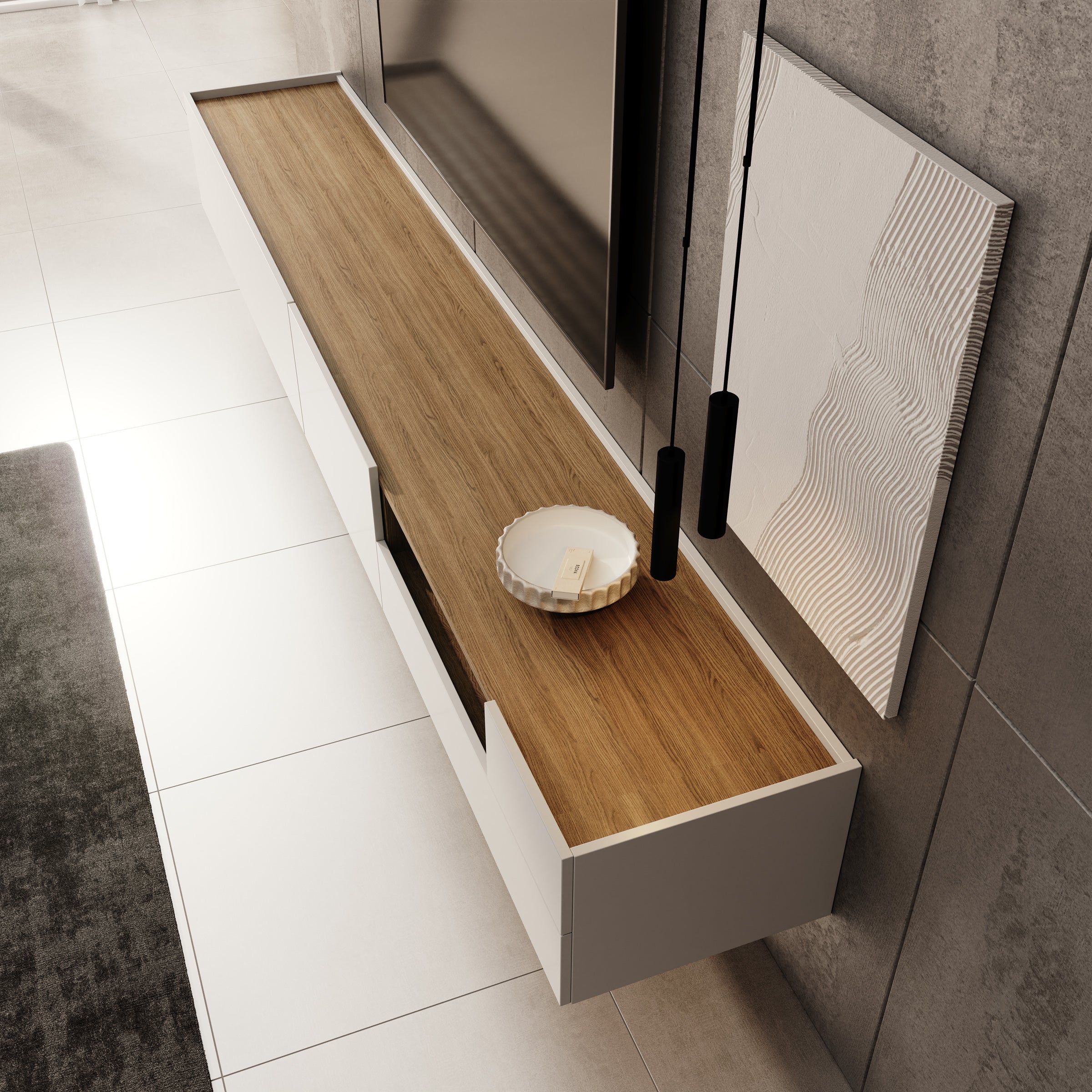 Lavar - TV-meubel - Wit/Eiken - 269x41x32 cm