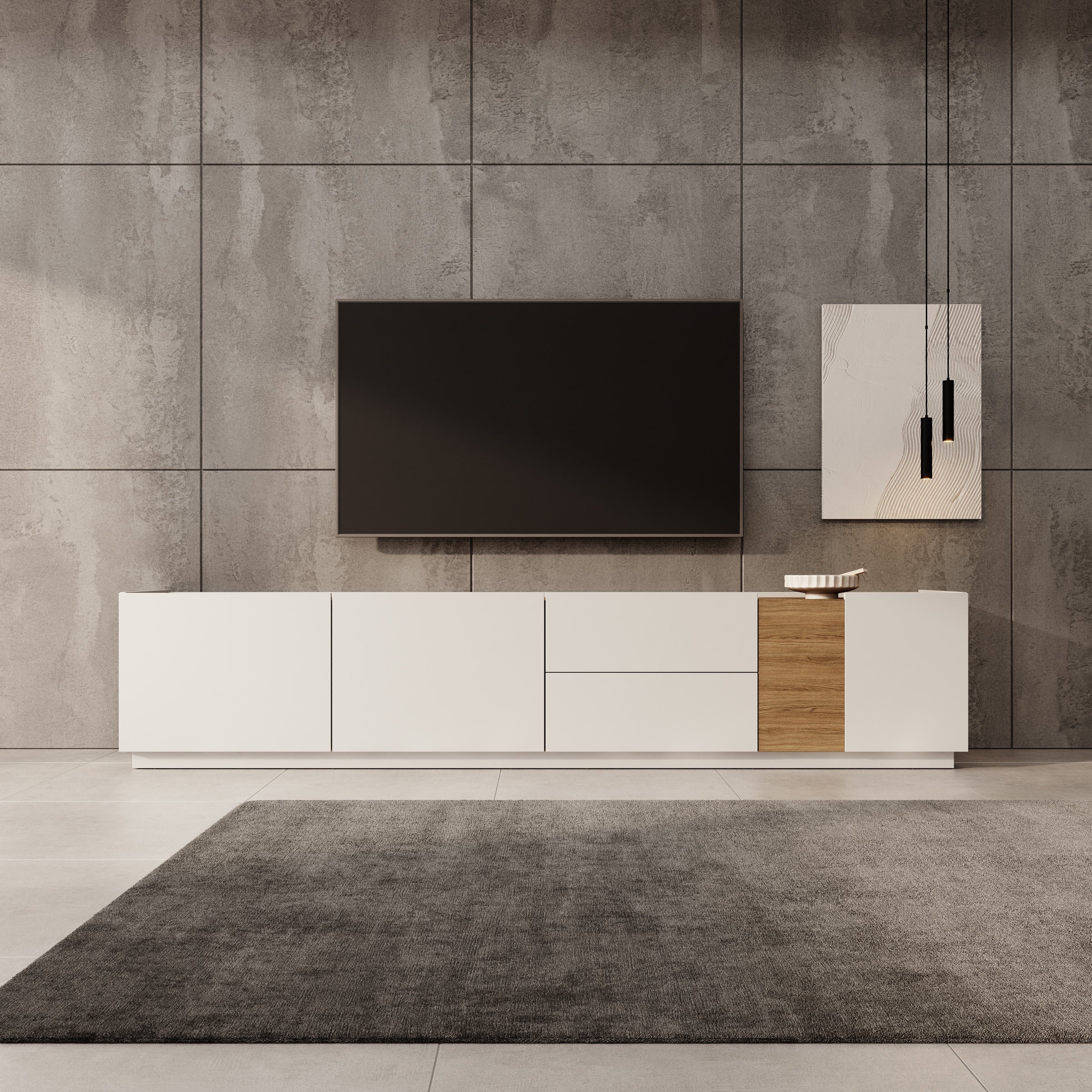 Lavar - TV-meubel - Wit/Eiken - 239x41x50 cm