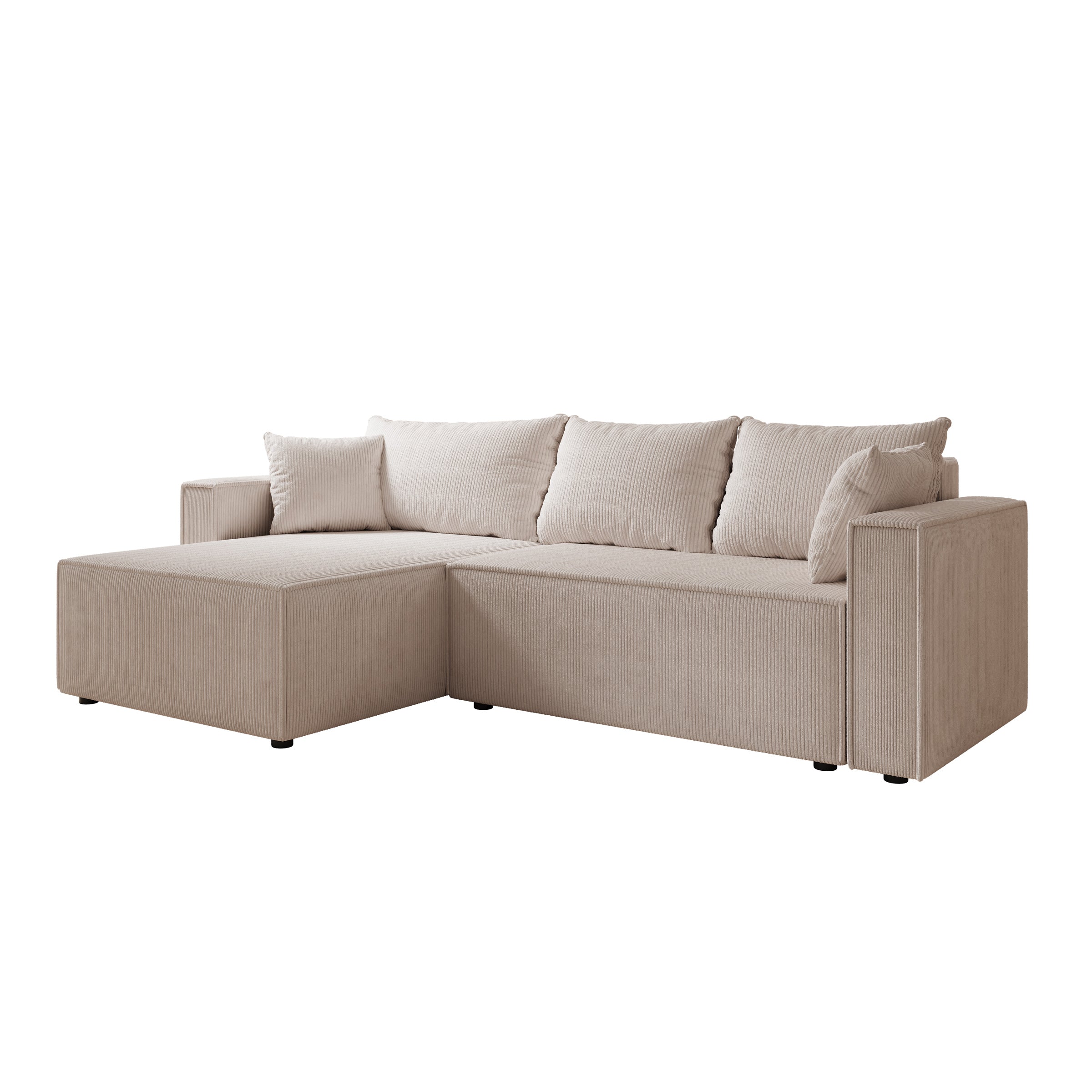 Lawrence - Hoekbank 3-zits met chaise longue - Ribstof beige - Links