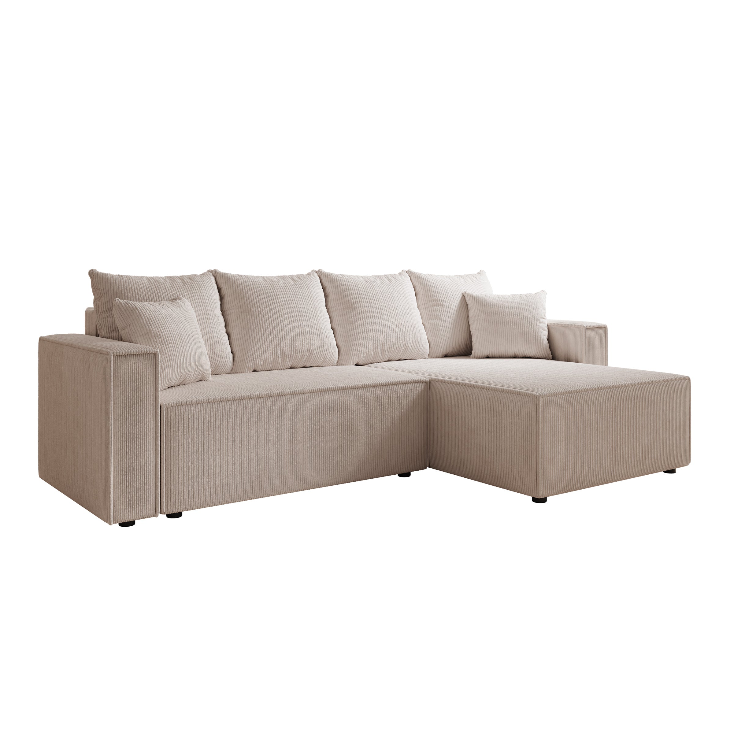 Lawrence - Hoekbank 3-zits met chaise longue - Ribstof beige - Rechts