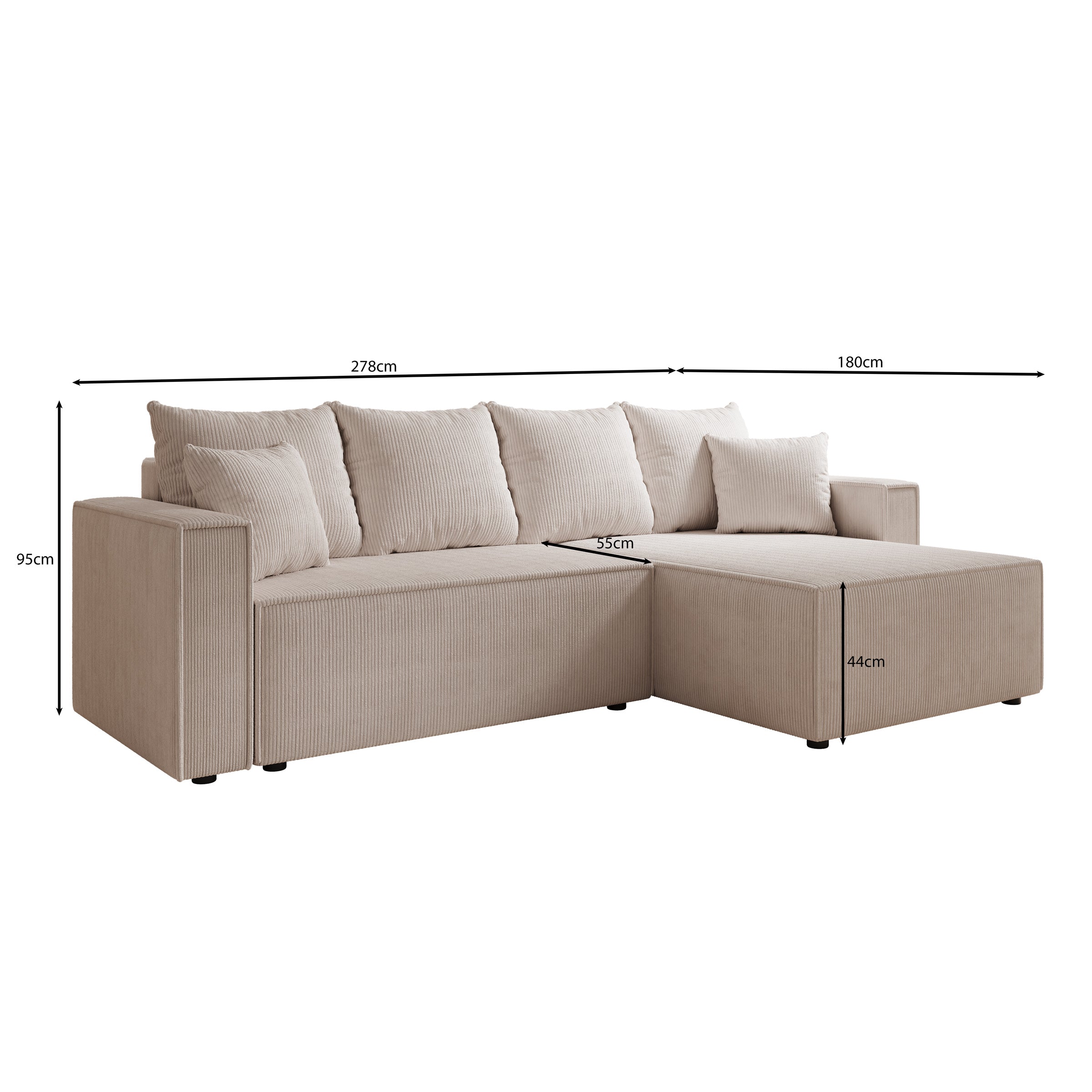 Lawrence - Hoekbank 3-zits met chaise longue - Ribstof grijs - Rechts