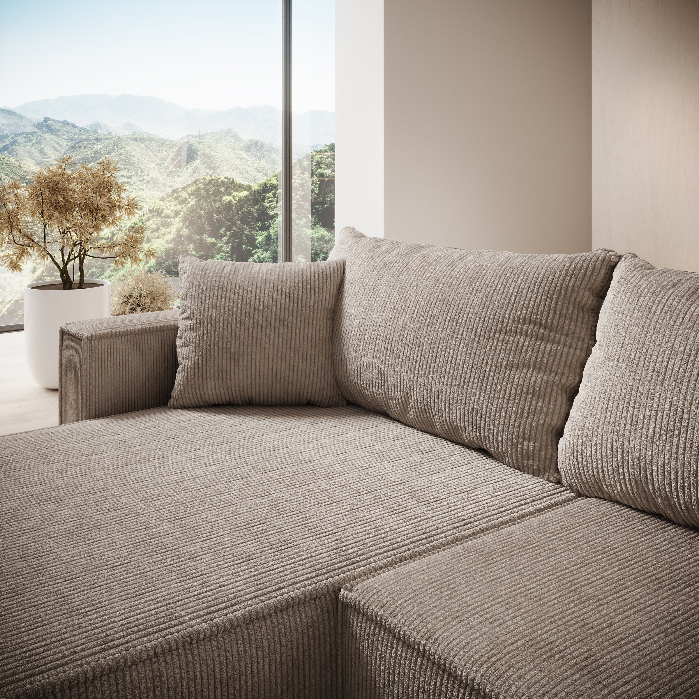 Lawrence - Hoekbank 3-zits met chaise longue - Ribstof bruin - Links