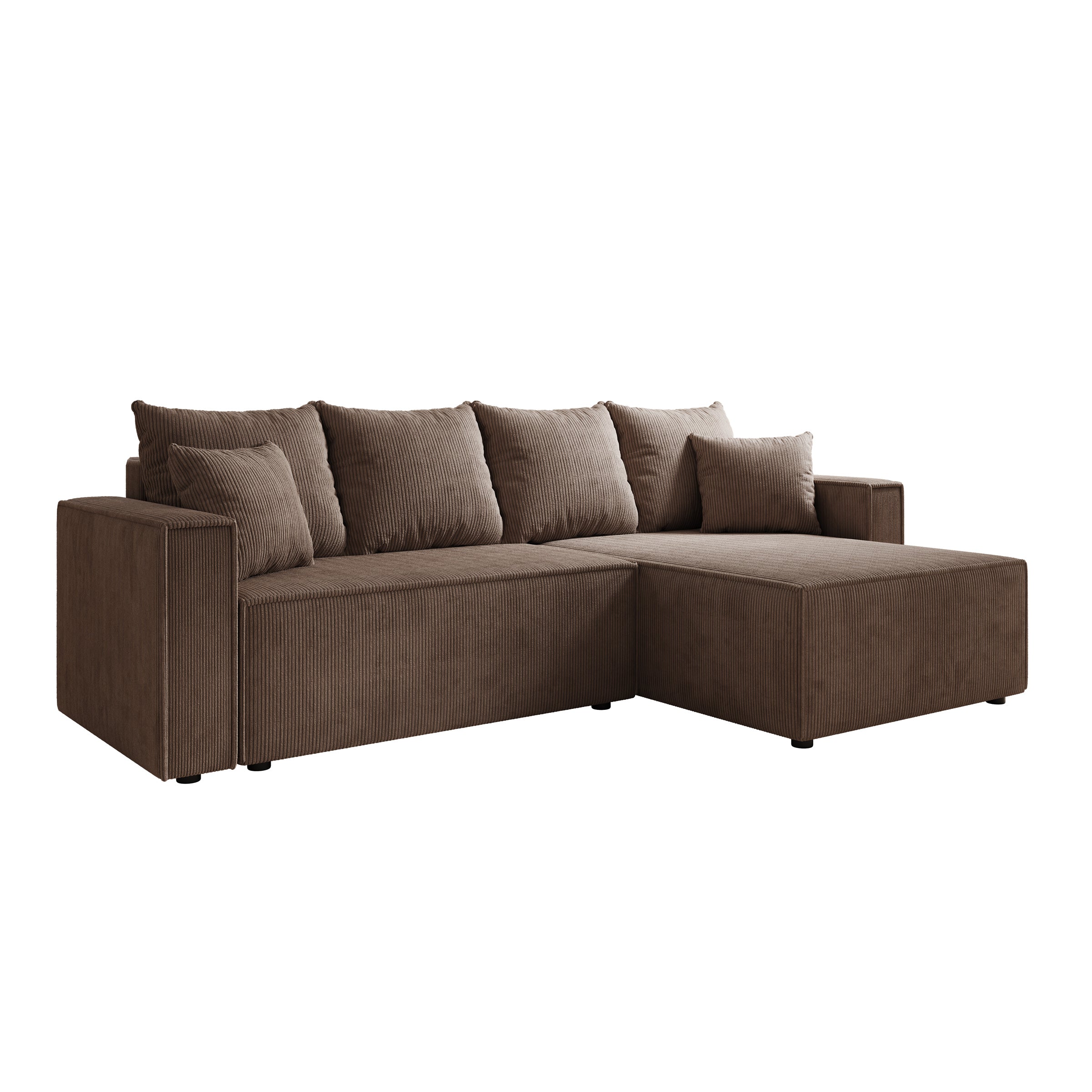 Lawrence - Hoekbank 3-zits met chaise longue - Ribstof bruin - Rechts
