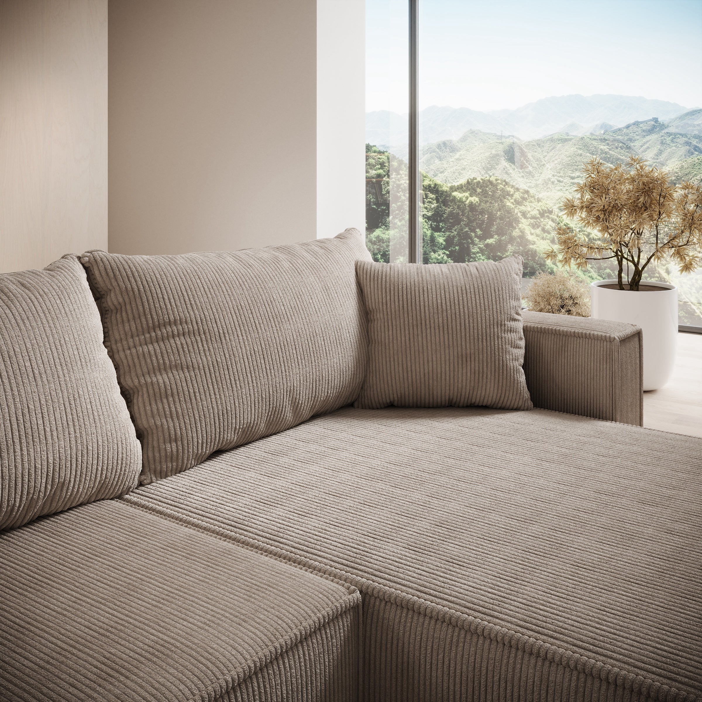 Lawrence - Hoekbank 3-zits met chaise longue - Ribstof bruin - Rechts