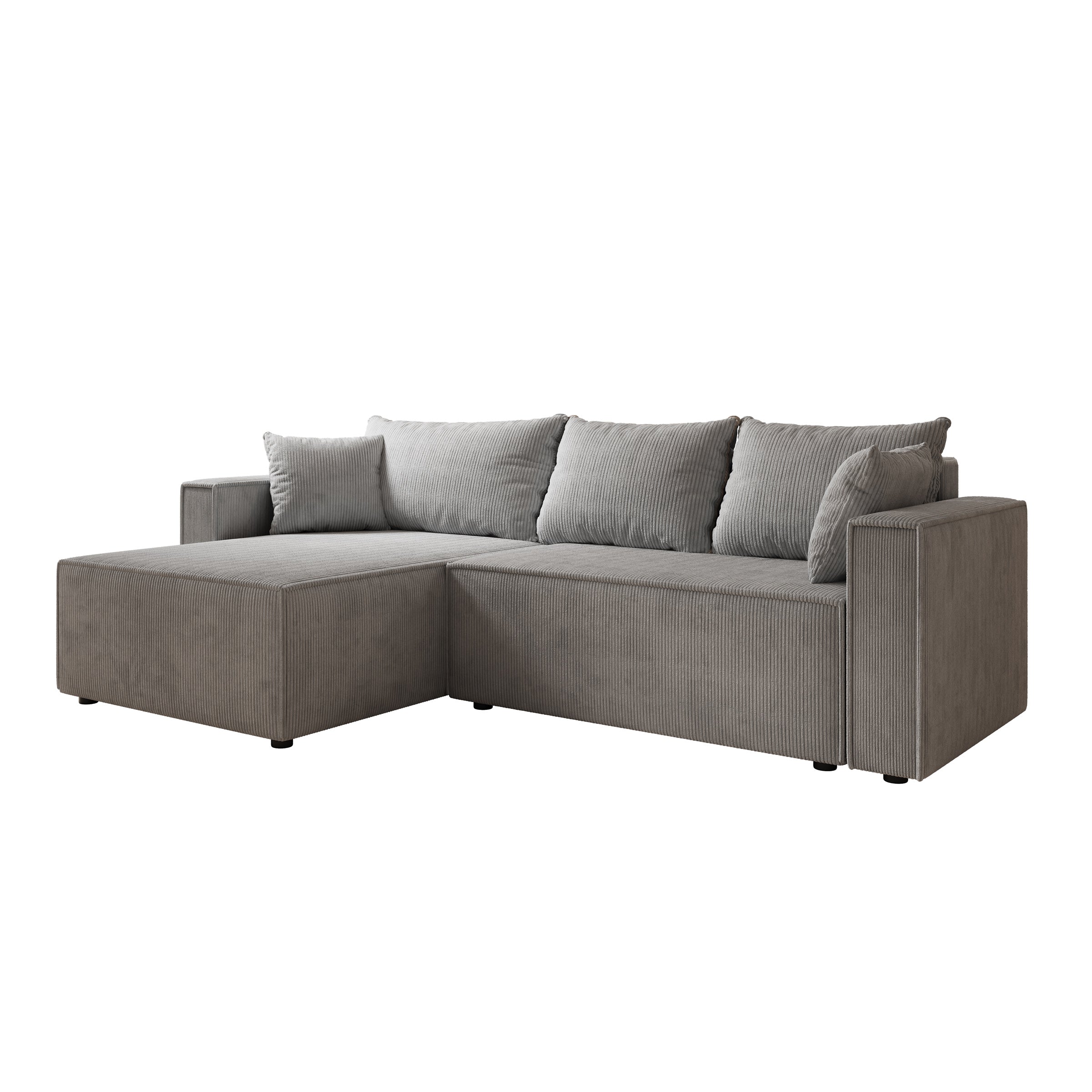 Lawrence - Hoekbank 3-zits met chaise longue - Ribstof grijs - Links