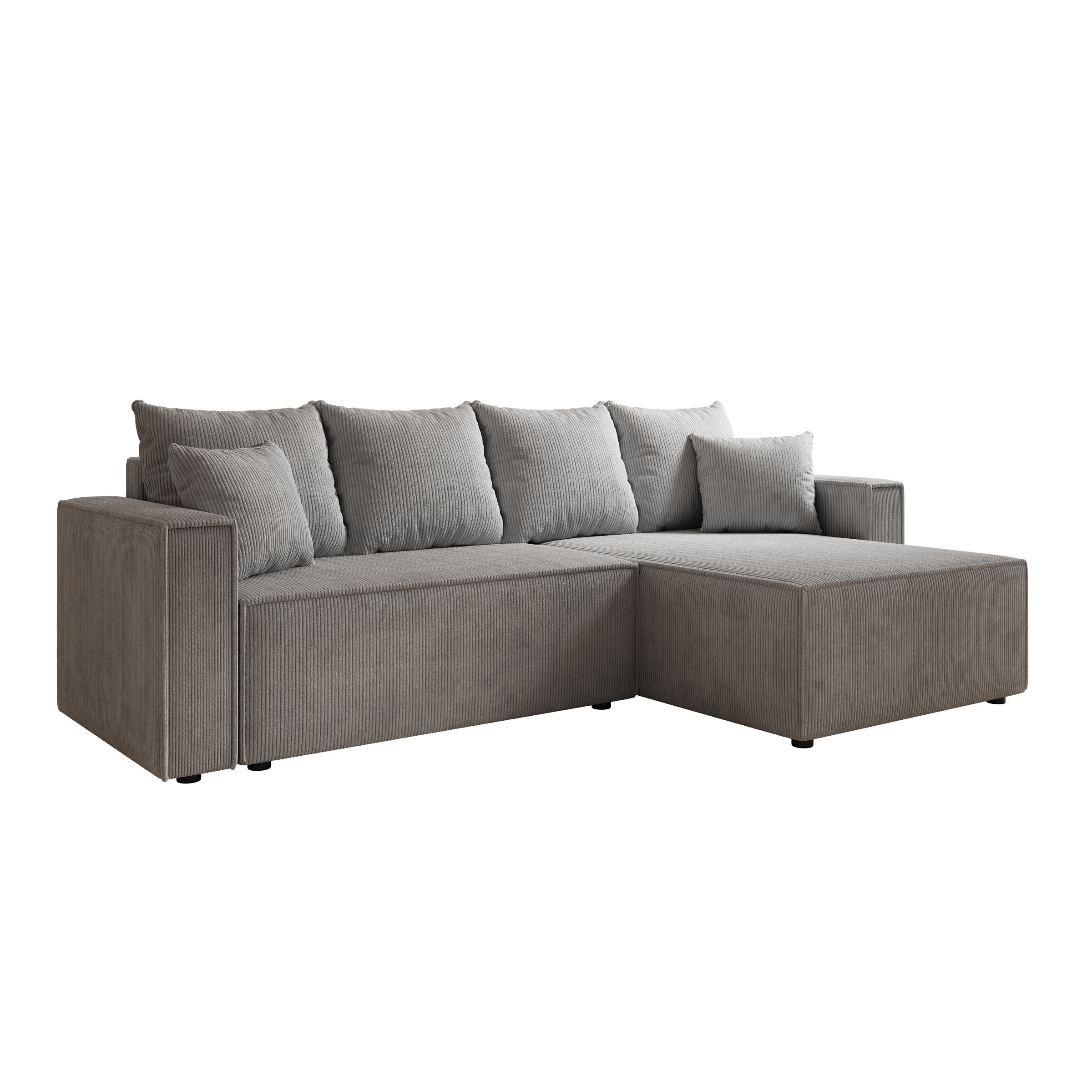 Lawrence - Hoekbank 3-zits met chaise longue - Ribstof grijs - Rechts