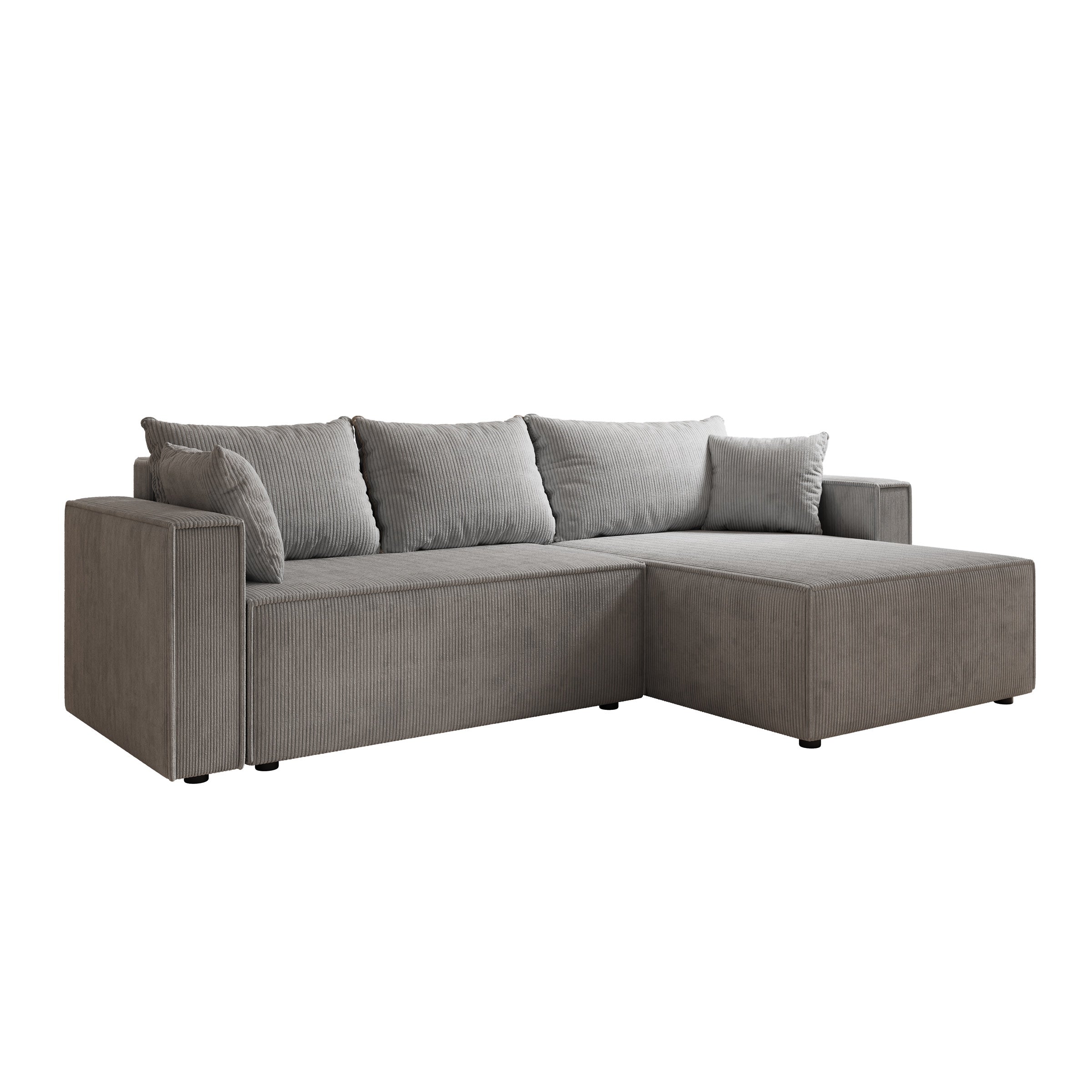 Lawrence - Hoekbank 3-zits met chaise longue - Ribstof grijs - Rechts