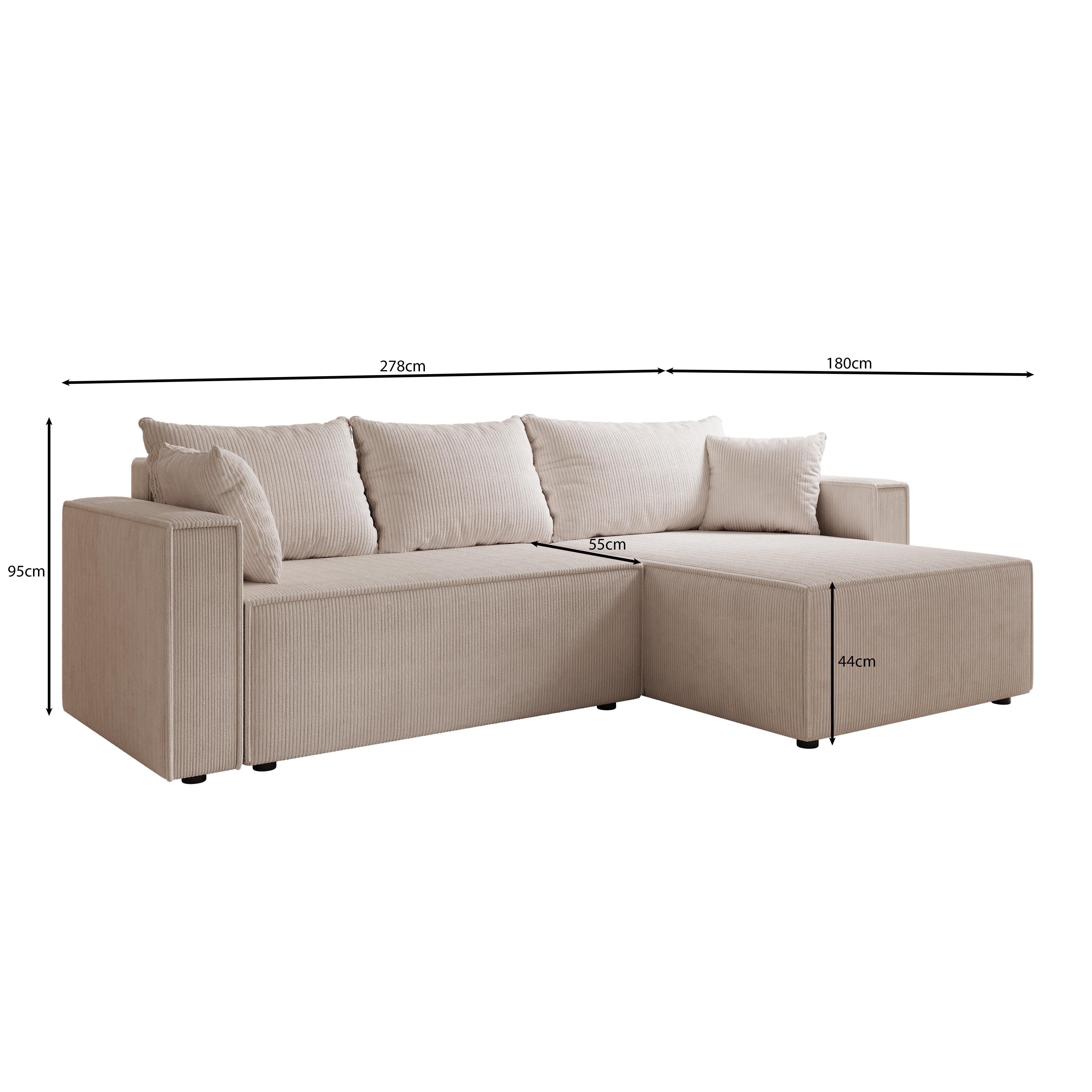 Lawrence - Hoekbank 3-zits met chaise longue - Ribstof grijs - Rechts