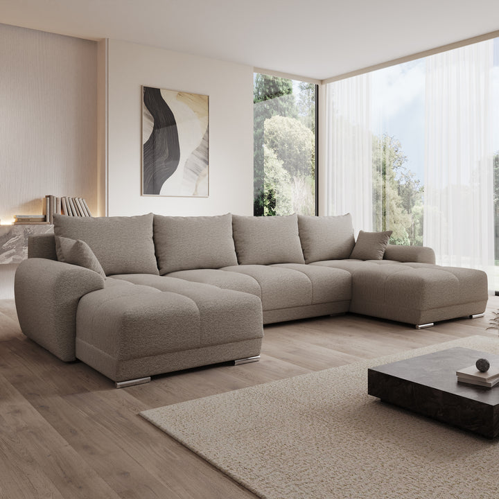 Layana U - Hoekbank 4-zits met chaise longue - Stof beige - Universeel