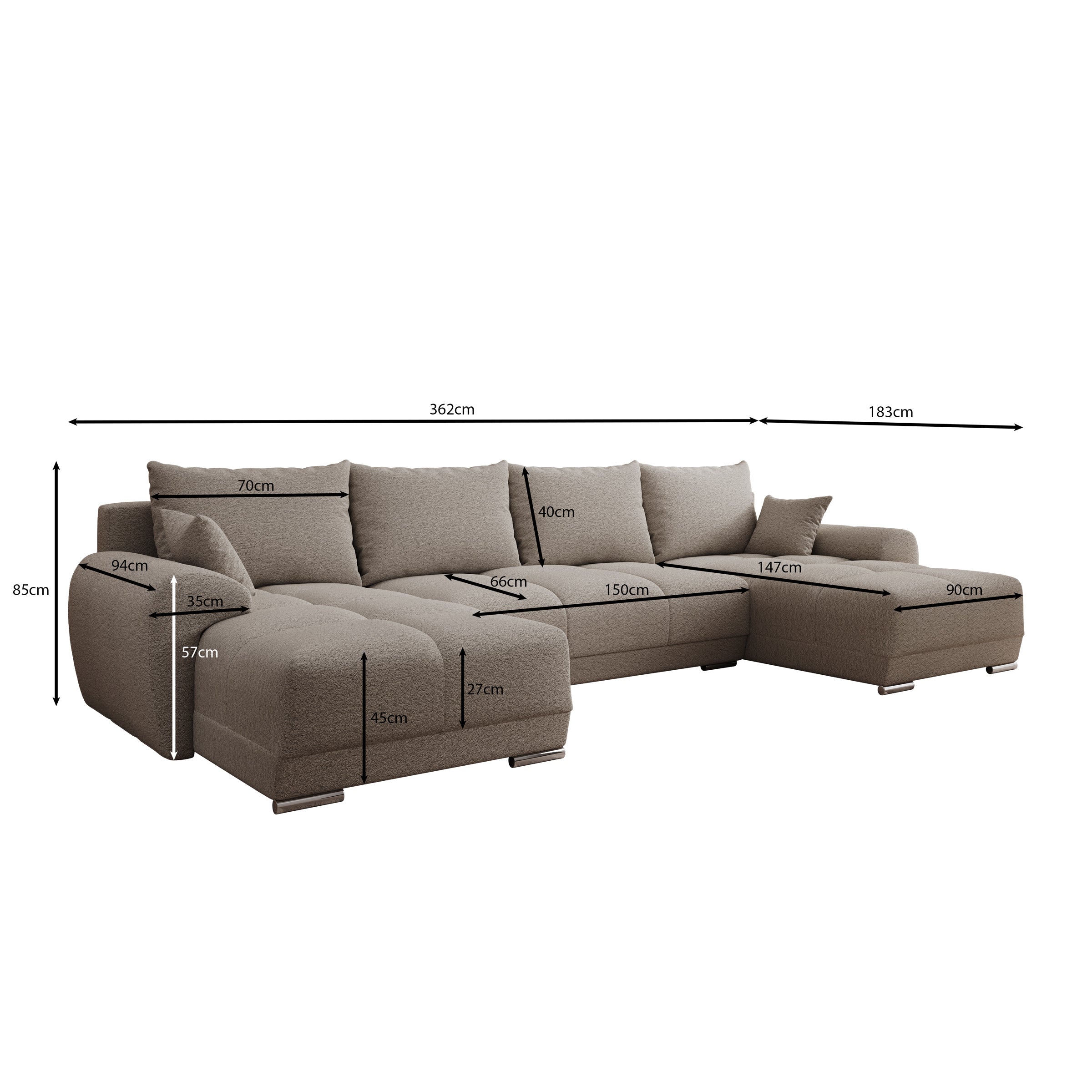 Layana U - Hoekbank 4-zits met chaise longue - Stof zwart - Universeel