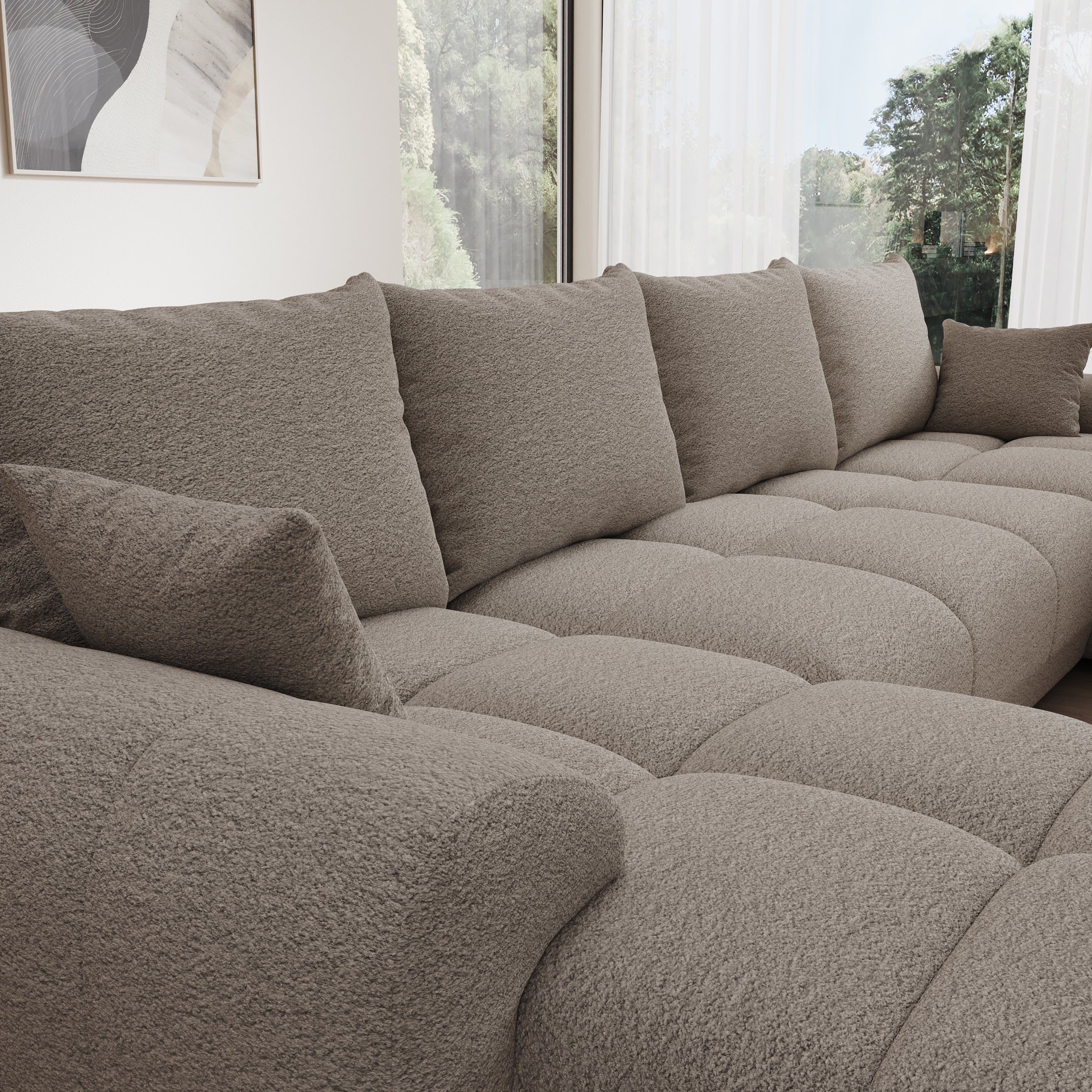 Layana U - Hoekbank 4-zits met chaise longue - Stof beige - Universeel