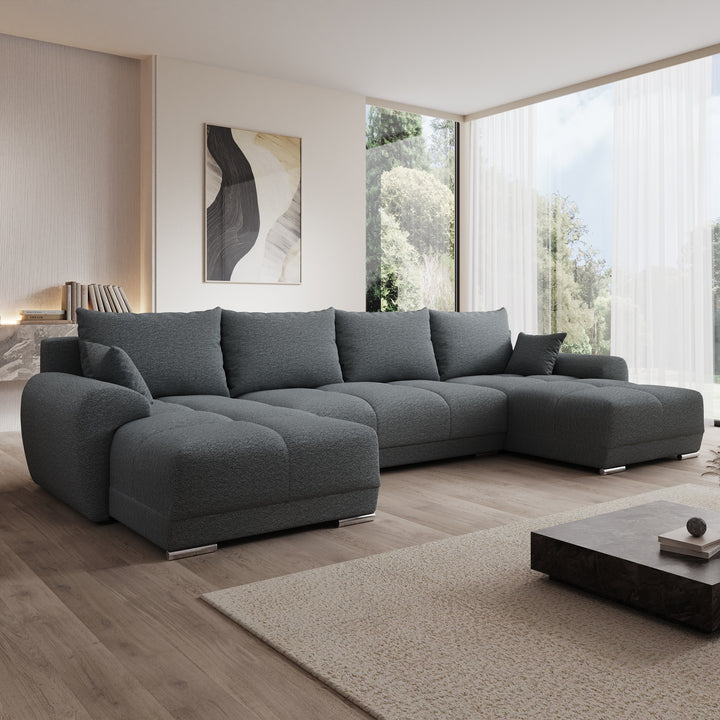 Layana U - Hoekbank 4-zits met chaise longue - Stof grijs - Universeel