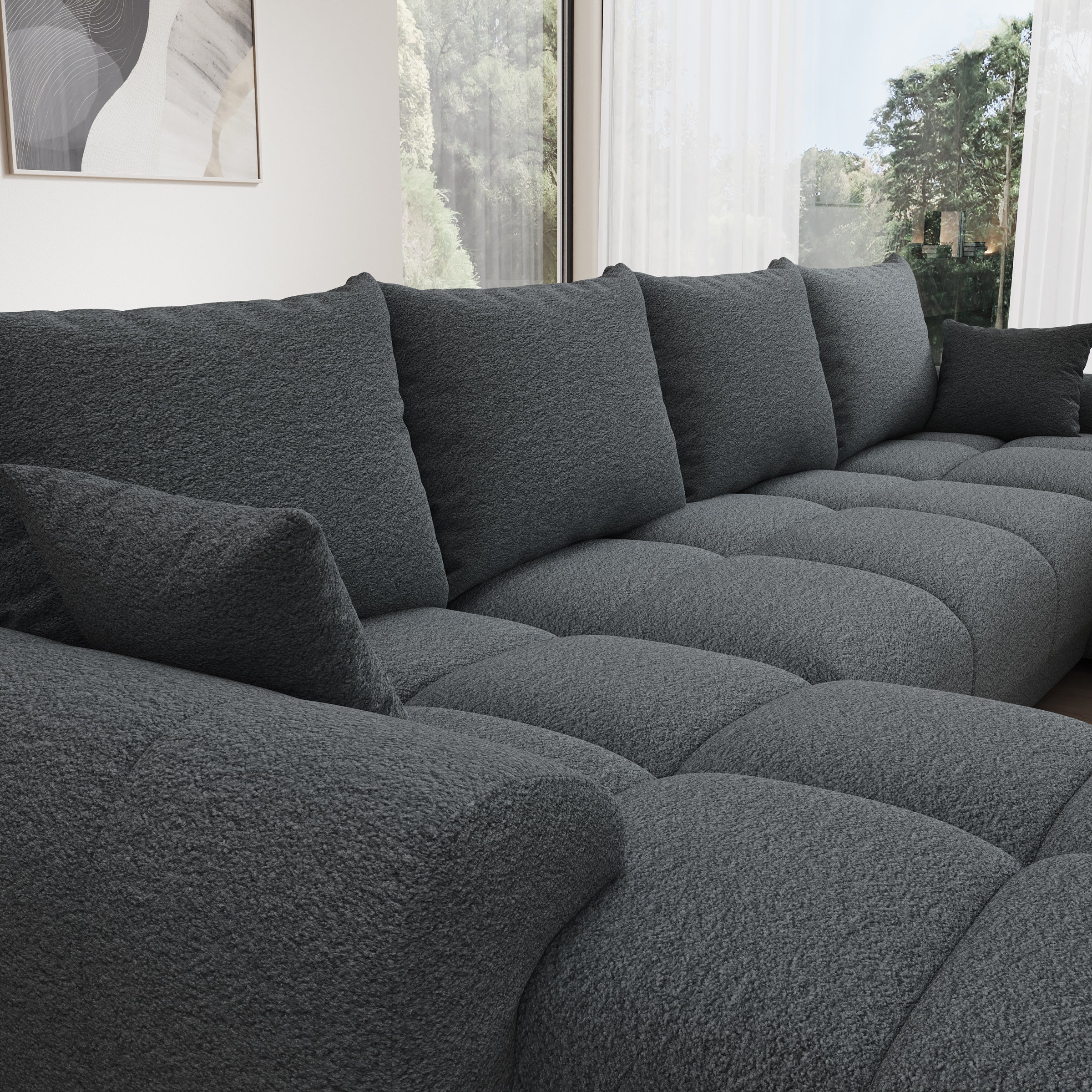 Layana U - Hoekbank 4-zits met chaise longue - Stof grijs - Universeel