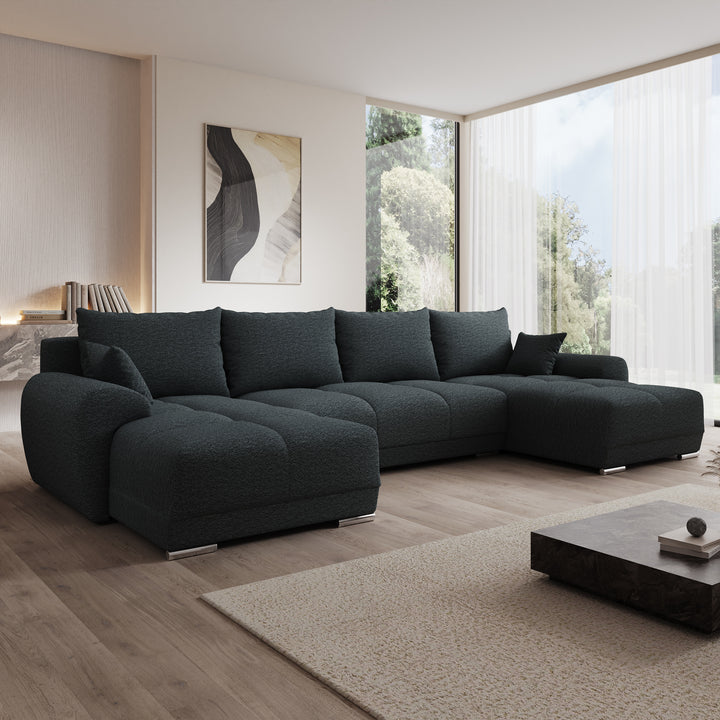Layana U - Hoekbank 4-zits met chaise longue - Stof zwart - Universeel