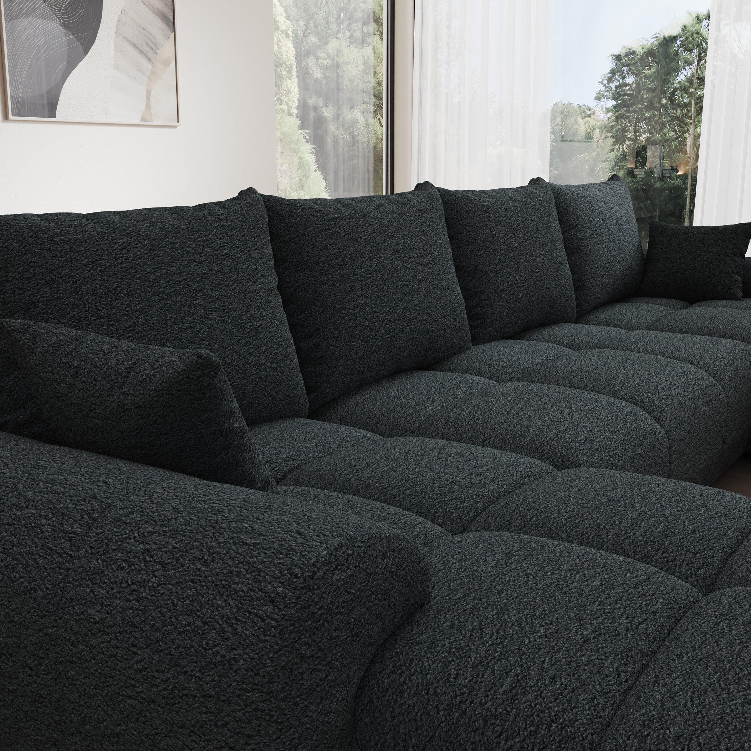 Layana U - Hoekbank 4-zits met chaise longue - Stof zwart - Universeel