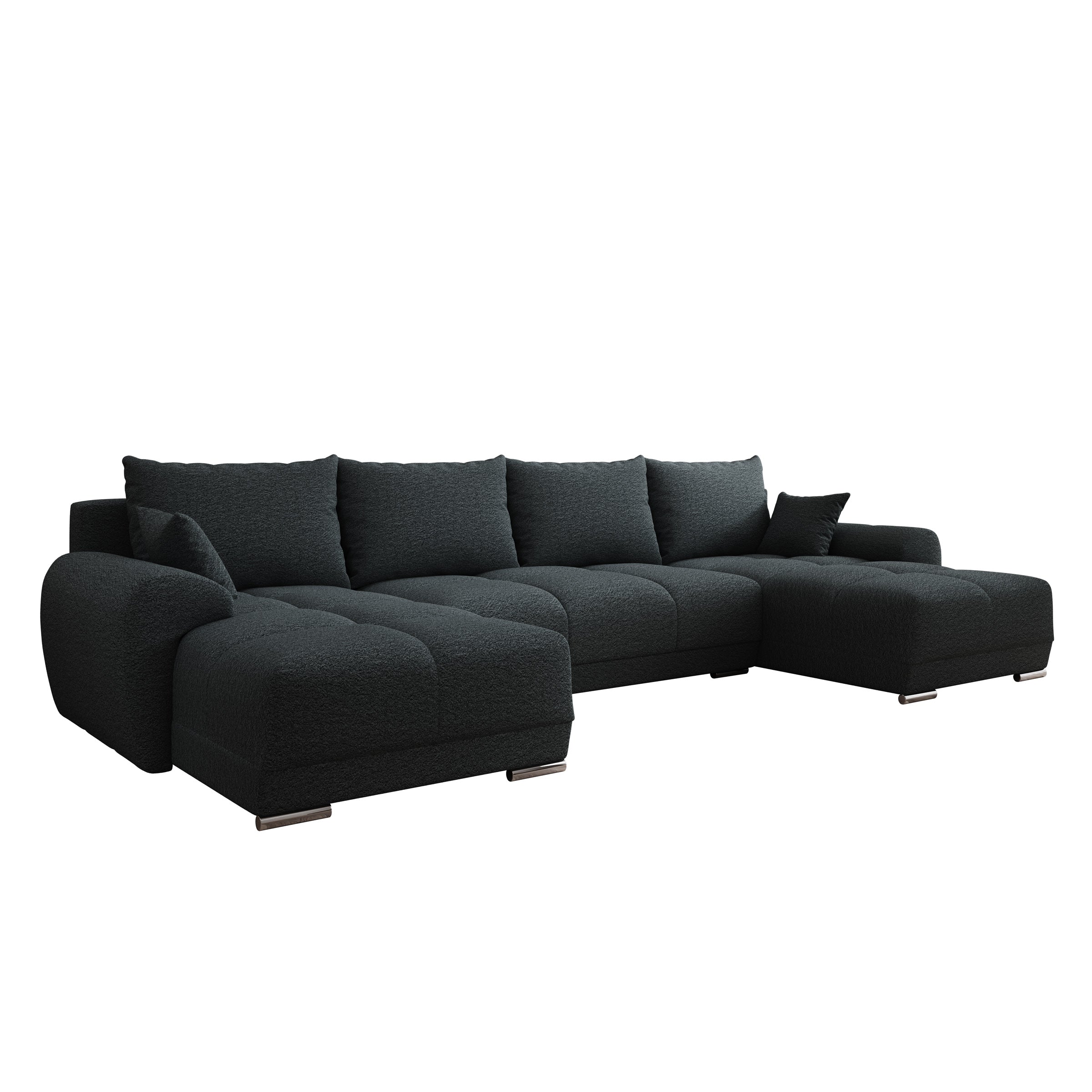 Layana U - Hoekbank 4-zits met chaise longue - Stof zwart - Universeel