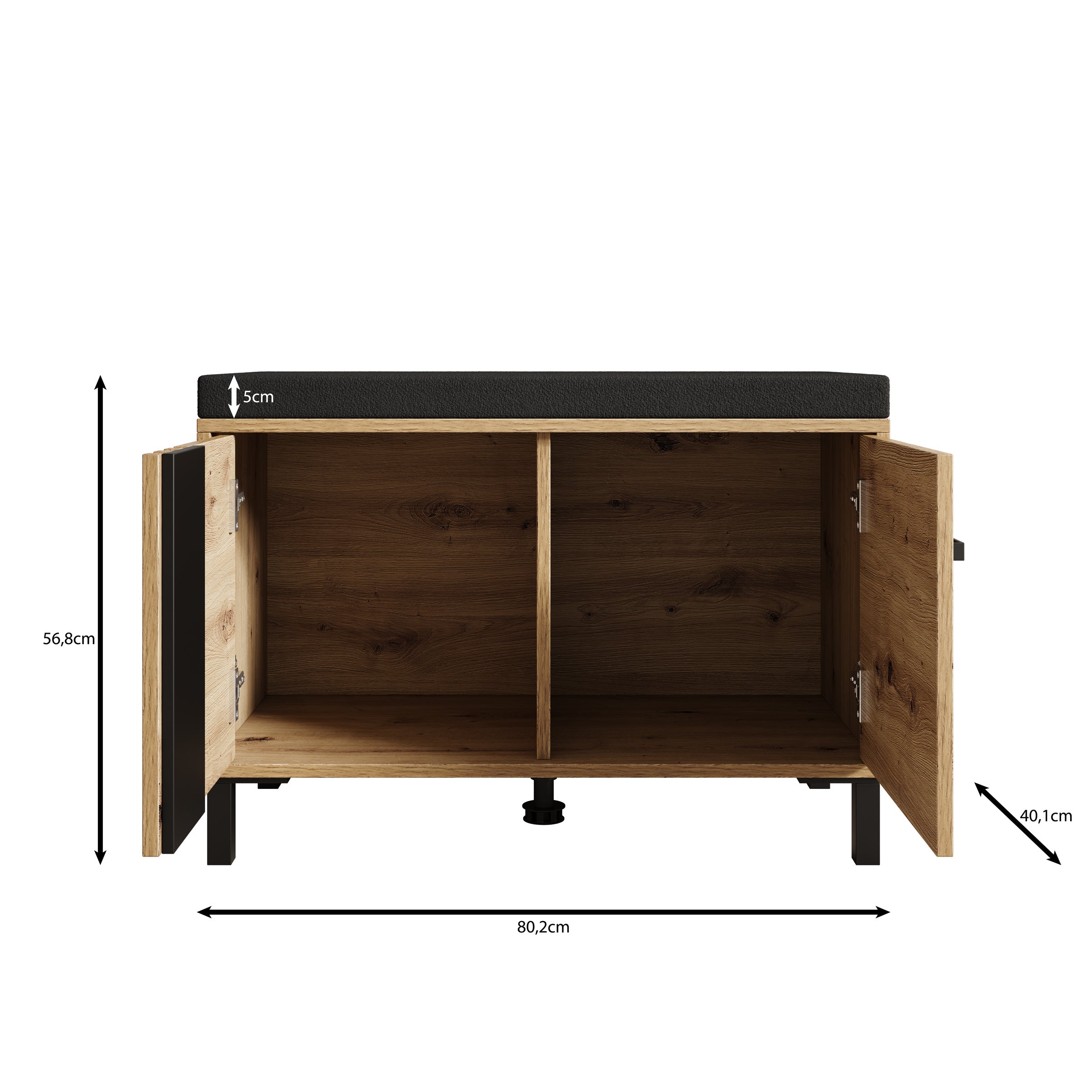 Lazuli - Schoenenkast met zitkussen - Eikenpatroon - 80x40x5