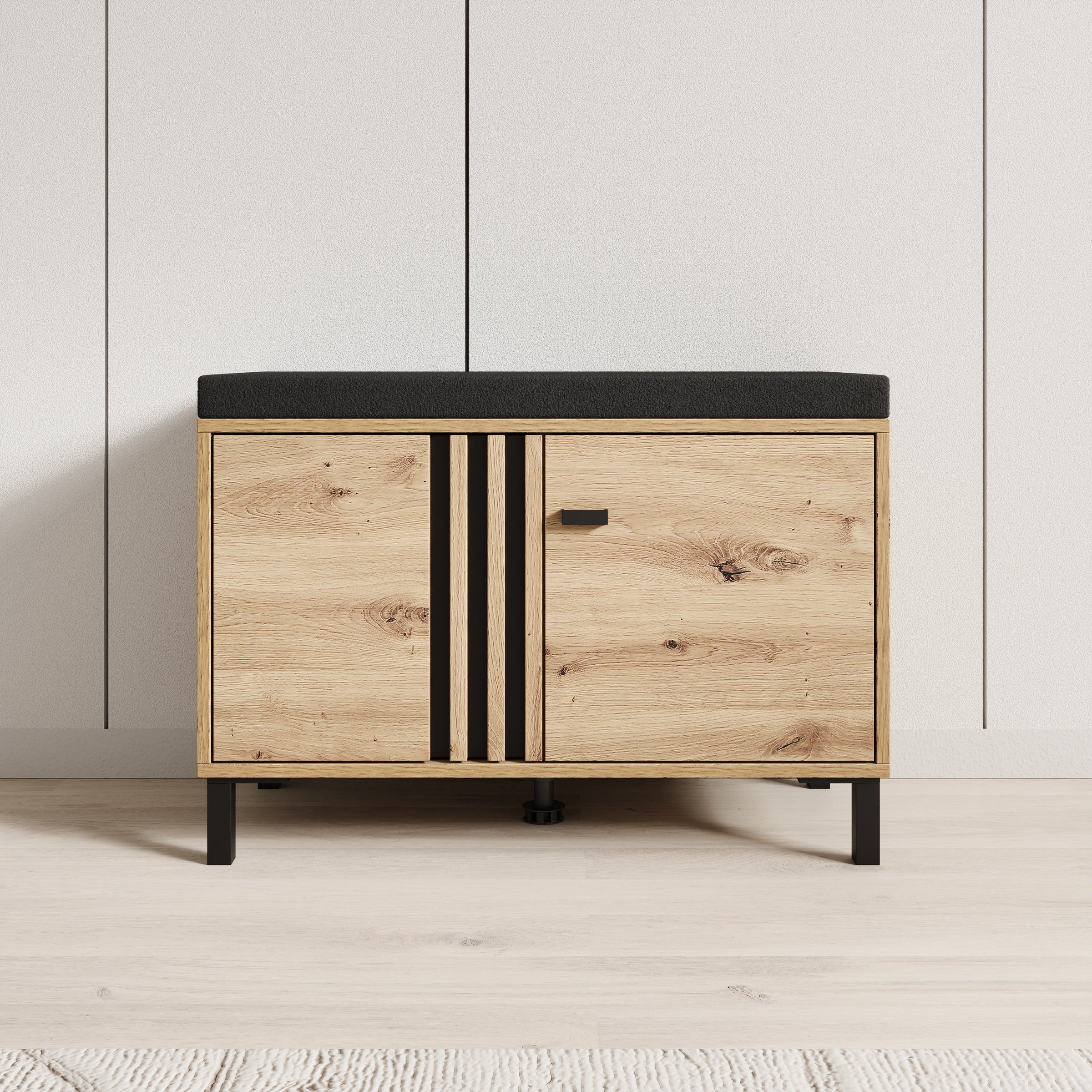 Lazuli - Schoenenkast met zitkussen - Eikenpatroon - 80x40x5