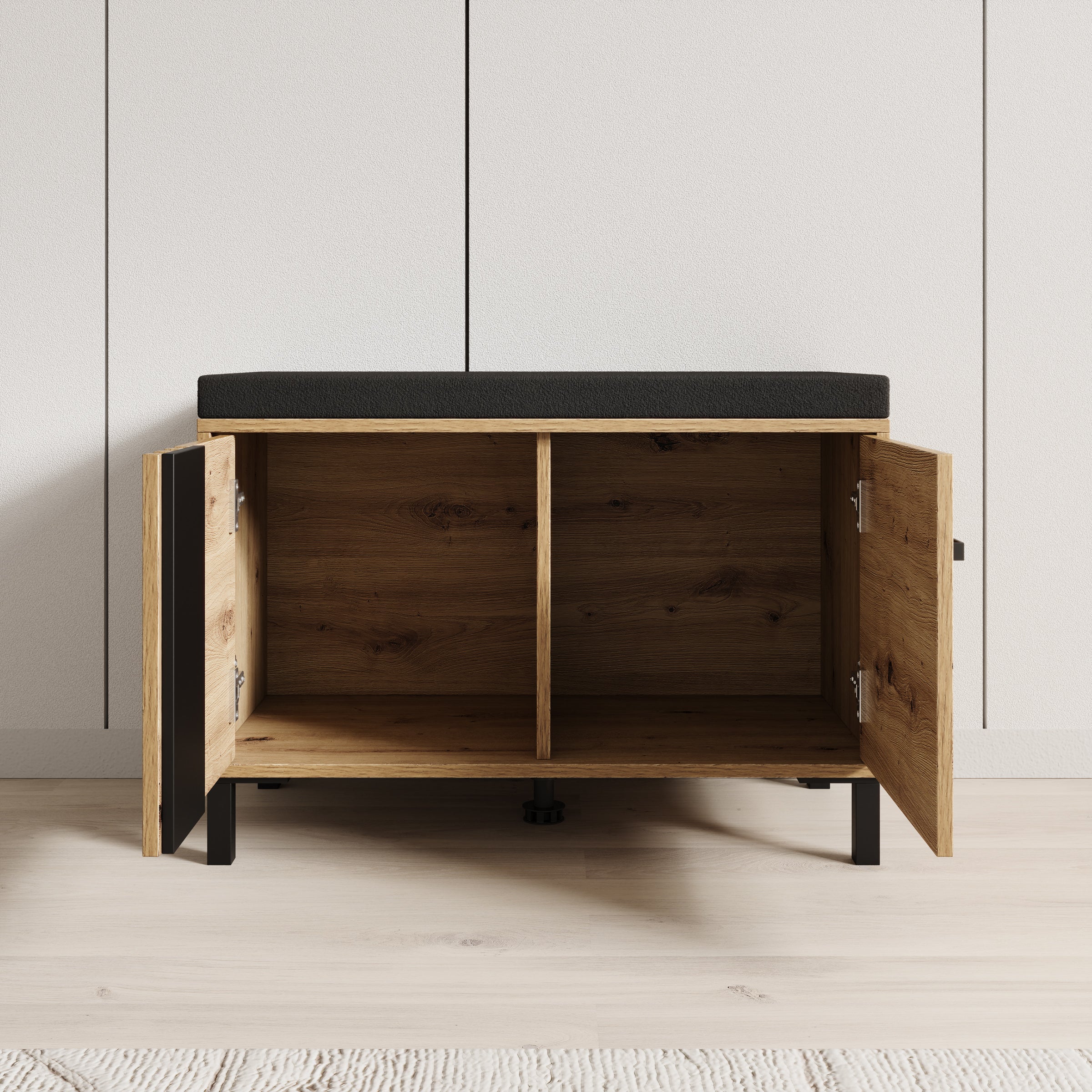 Lazuli - Schoenenkast met zitkussen - Eikenpatroon - 80x40x5