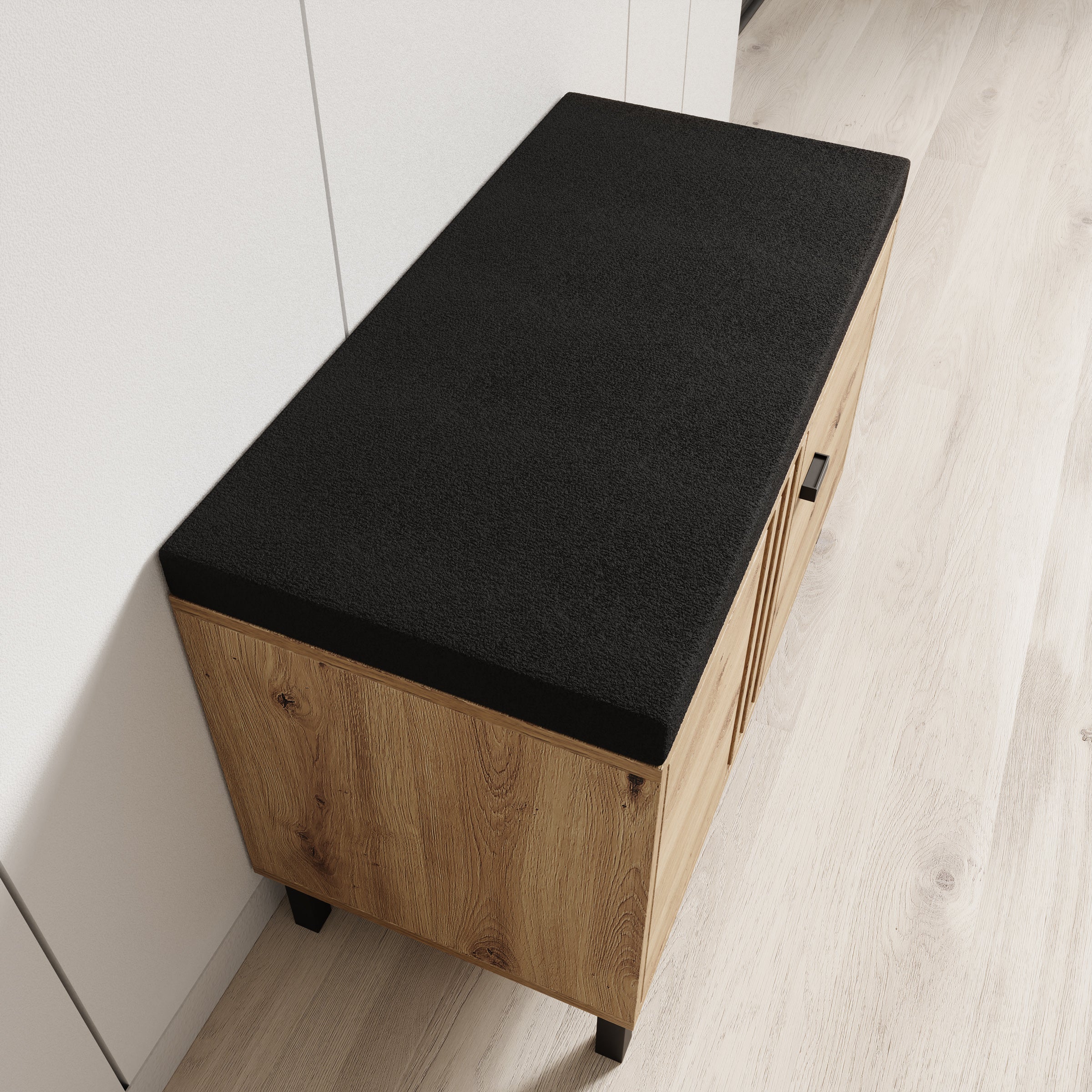 Lazuli - Schoenenkast met zitkussen - Eikenpatroon - 80x40x5