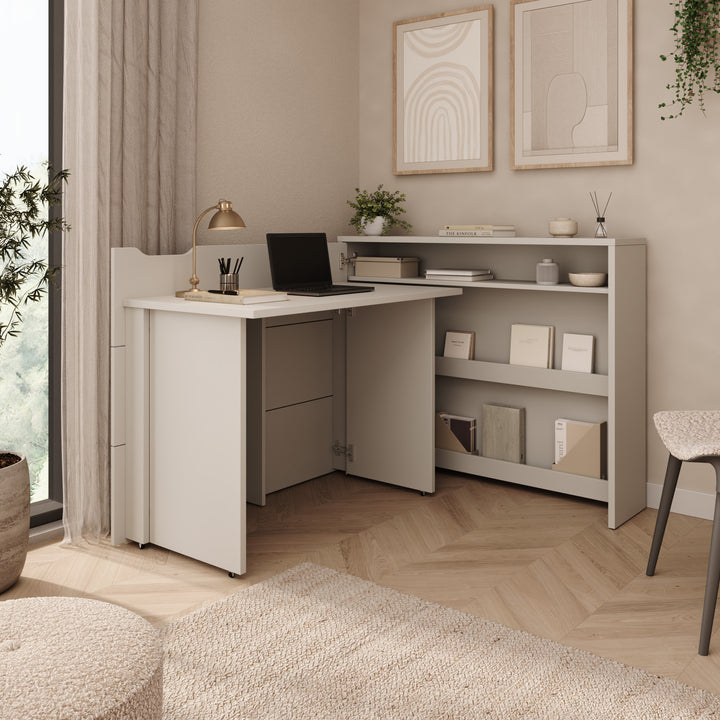 Lechi - Bureau links uitschuifbaar - Beige - 136x115x93 cm