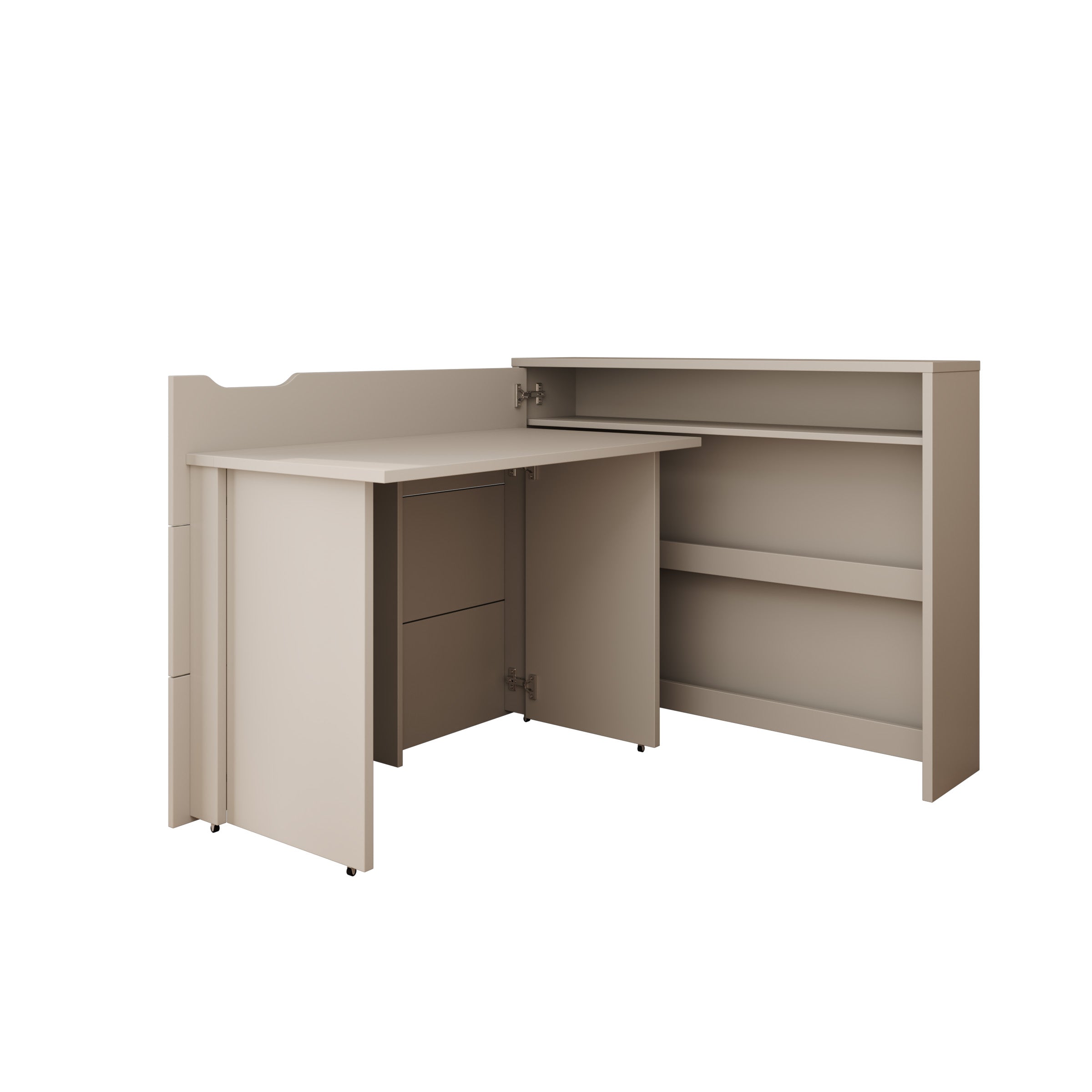 Lechi - Bureau links uitschuifbaar - Beige - 136x115x93 cm