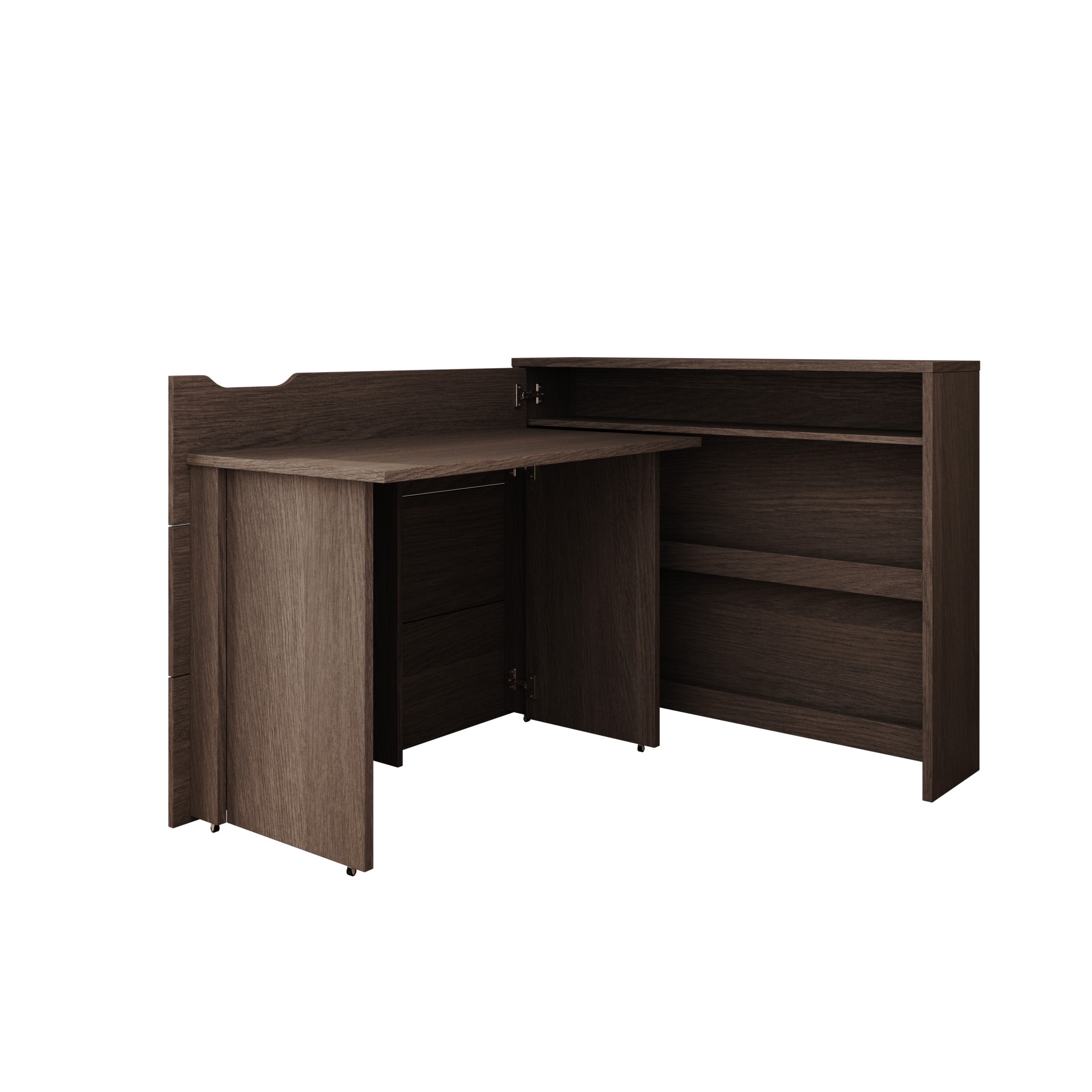 Lechi - Bureau links uitschuifbaar - Walnootpatroon - 136x115x93 cm