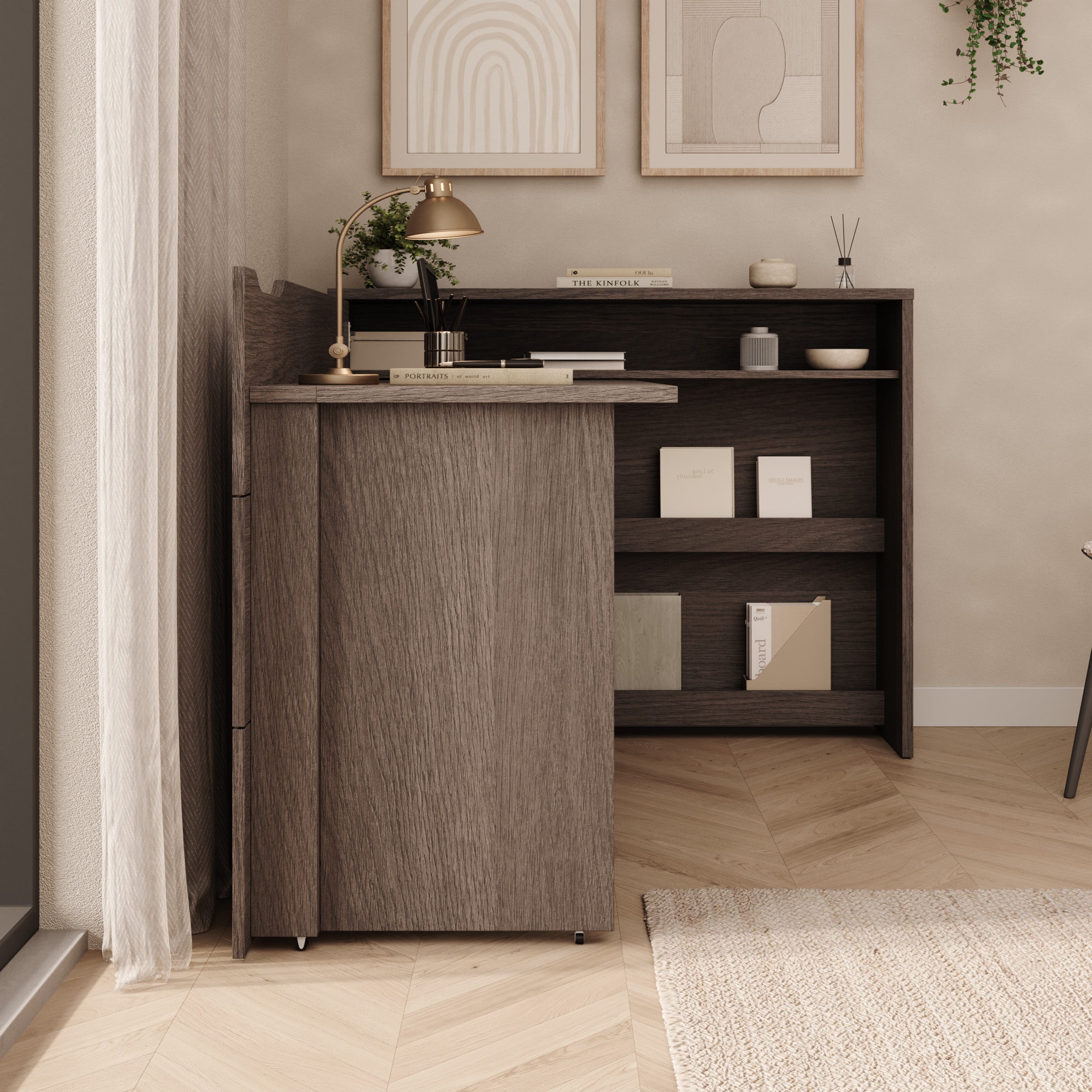 Lechi - Bureau links uitschuifbaar - Walnootpatroon - 136x115x93 cm