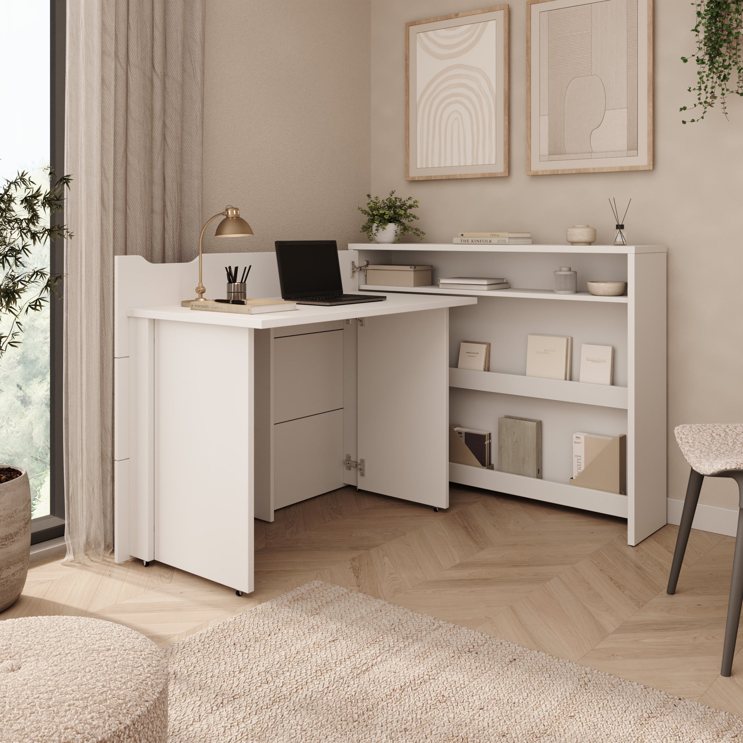 Lechi - Bureau links uitschuifbaar - Wit - 136x115x93 cm