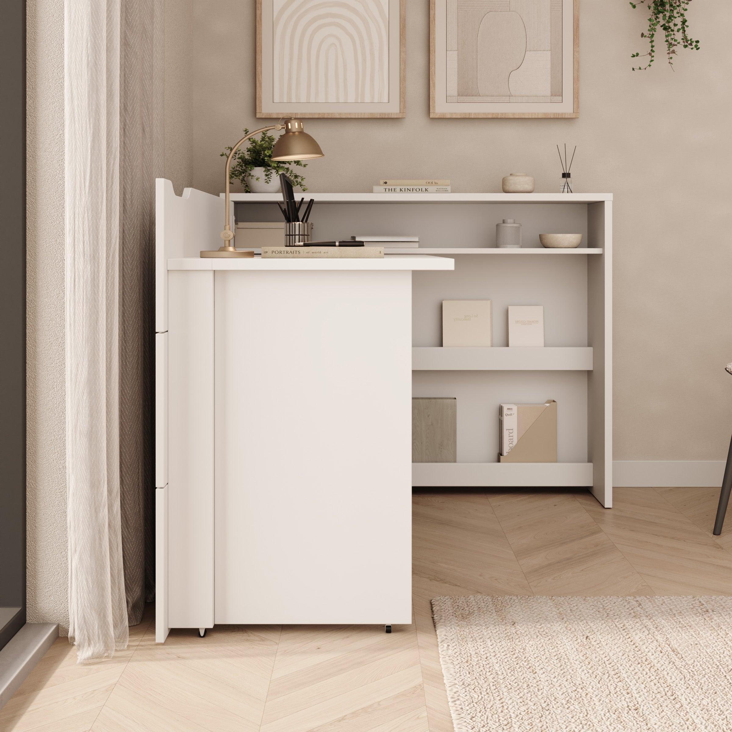 Lechi - Bureau links uitschuifbaar - Wit - 136x115x93 cm
