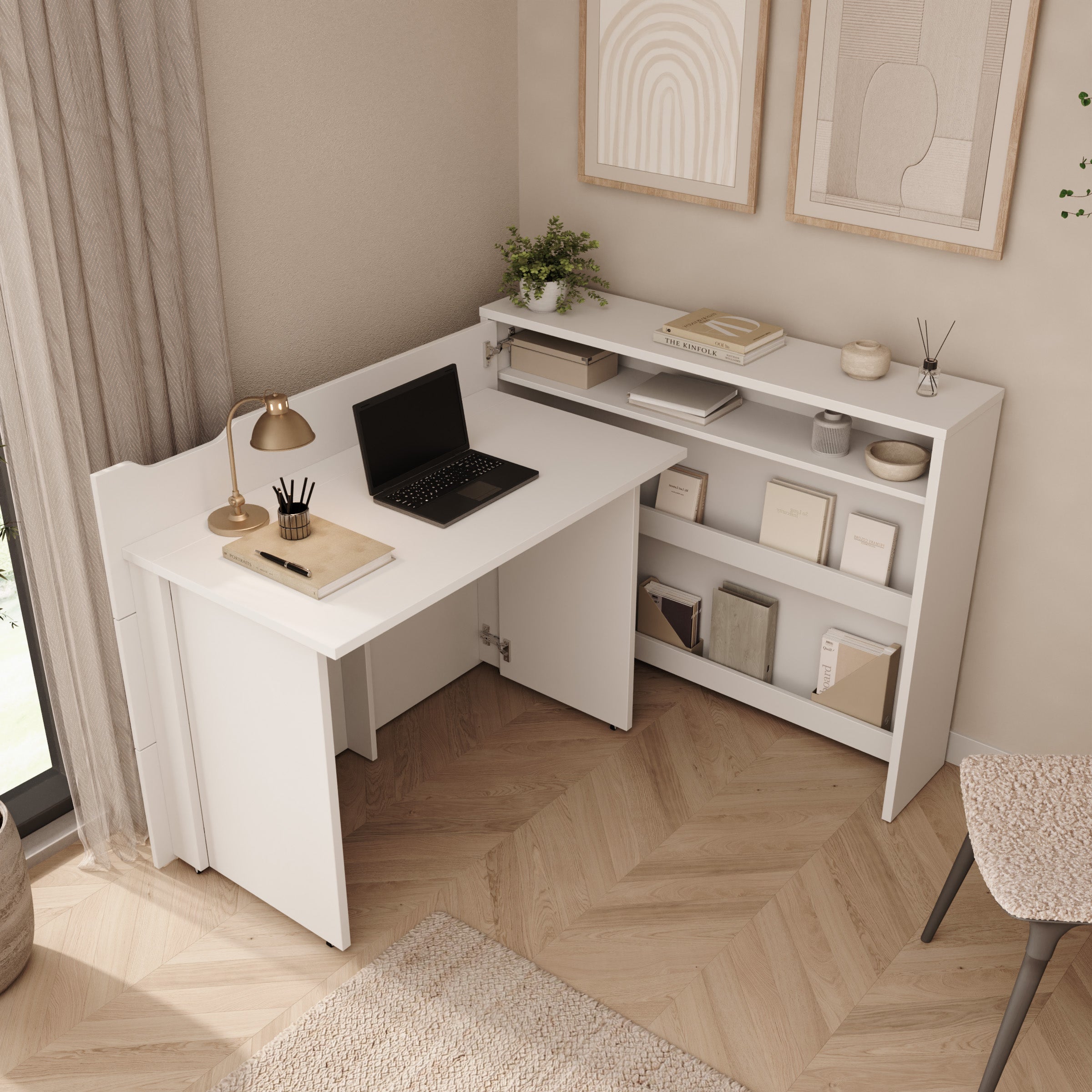 Lechi - Bureau links uitschuifbaar - Wit - 136x115x93 cm