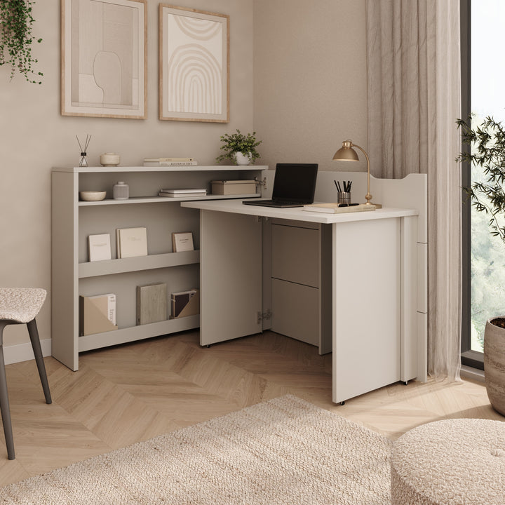 Lechi - Bureau rechts uitschuifbaar - Beige - 136x115x93 cm