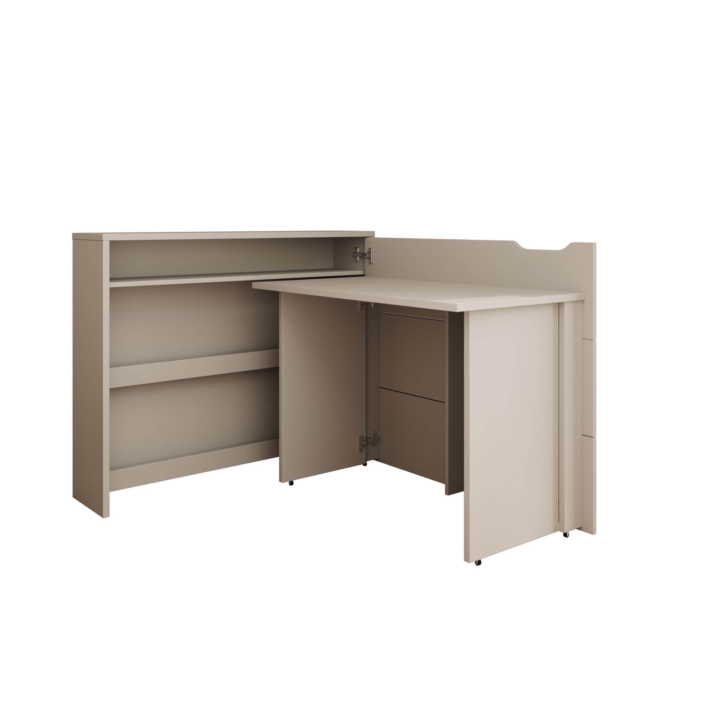 Lechi - Bureau rechts uitschuifbaar - Beige - 136x115x93 cm