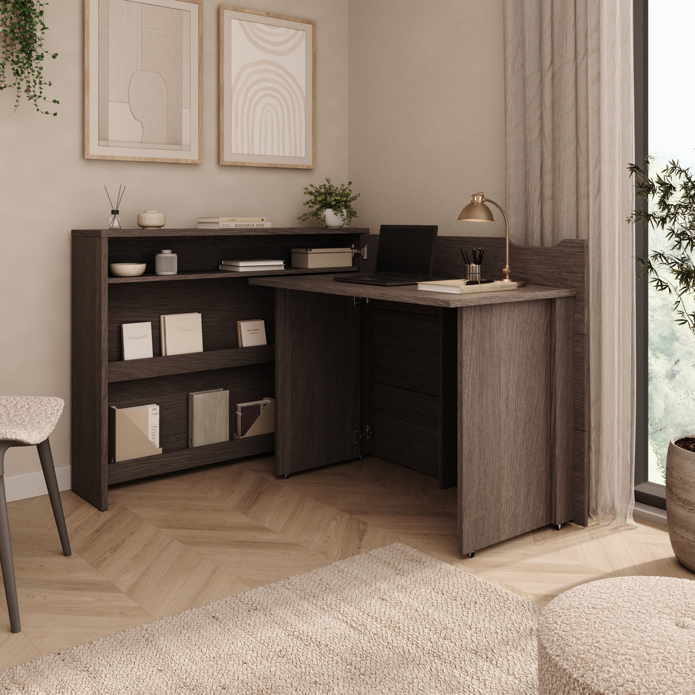 Lechi - Bureau rechts uitschuifbaar - Walnootpatroon - 136x115x93 cm