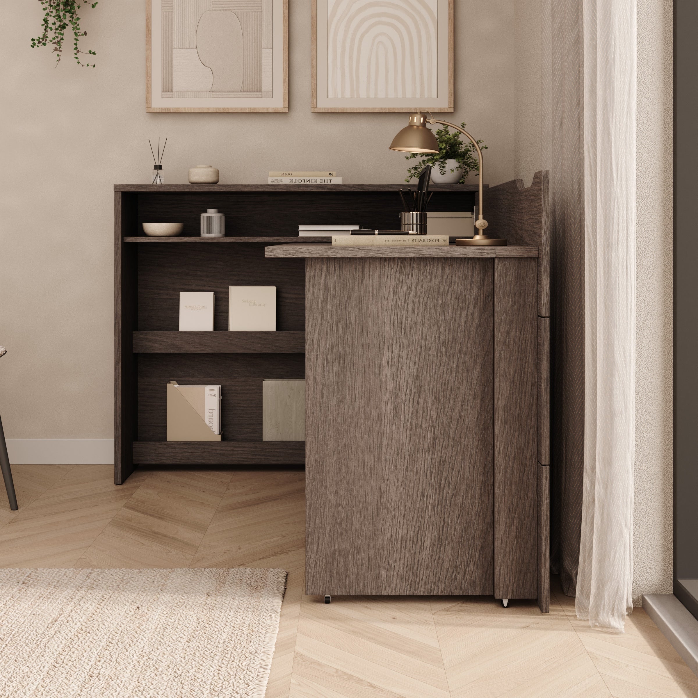 Lechi - Bureau rechts uitschuifbaar - Walnootpatroon - 136x115x93 cm