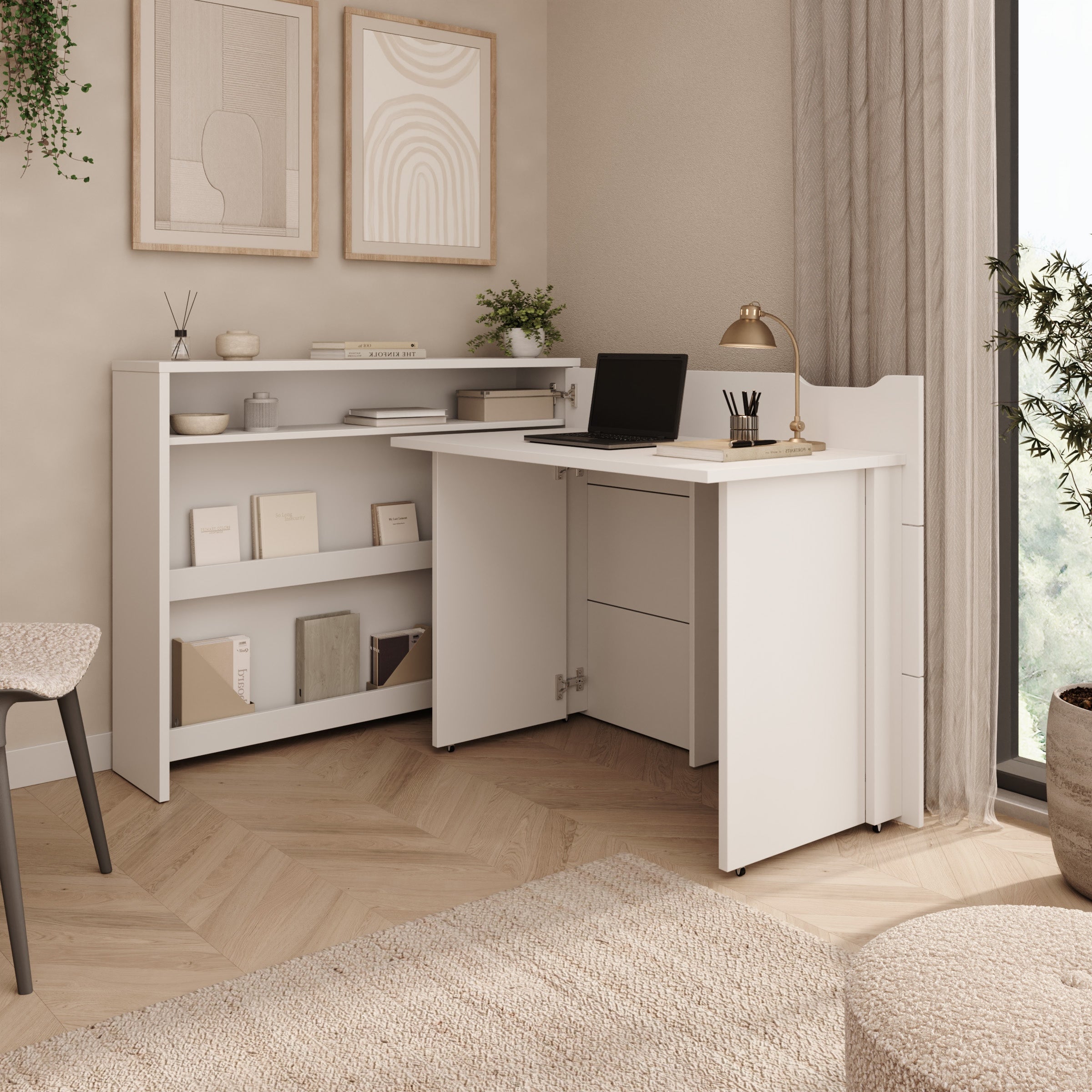 Lechi - Bureau rechts uitschuifbaar - Wit - 136x115x93 cm
