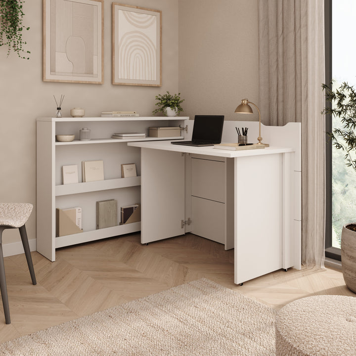 Lechi - Bureau rechts uitschuifbaar - Wit - 136x115x93 cm