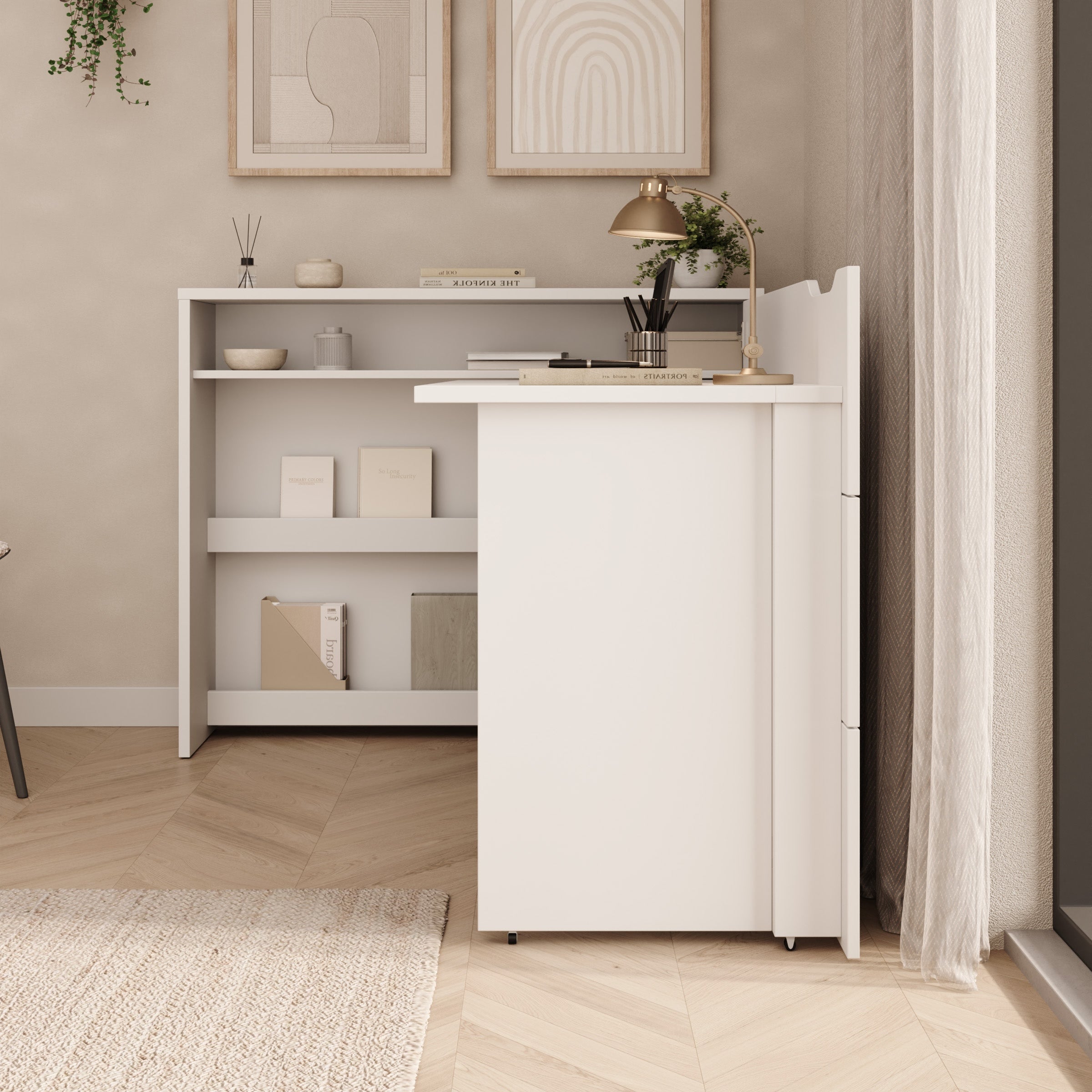 Lechi - Bureau rechts uitschuifbaar - Wit - 136x115x93 cm
