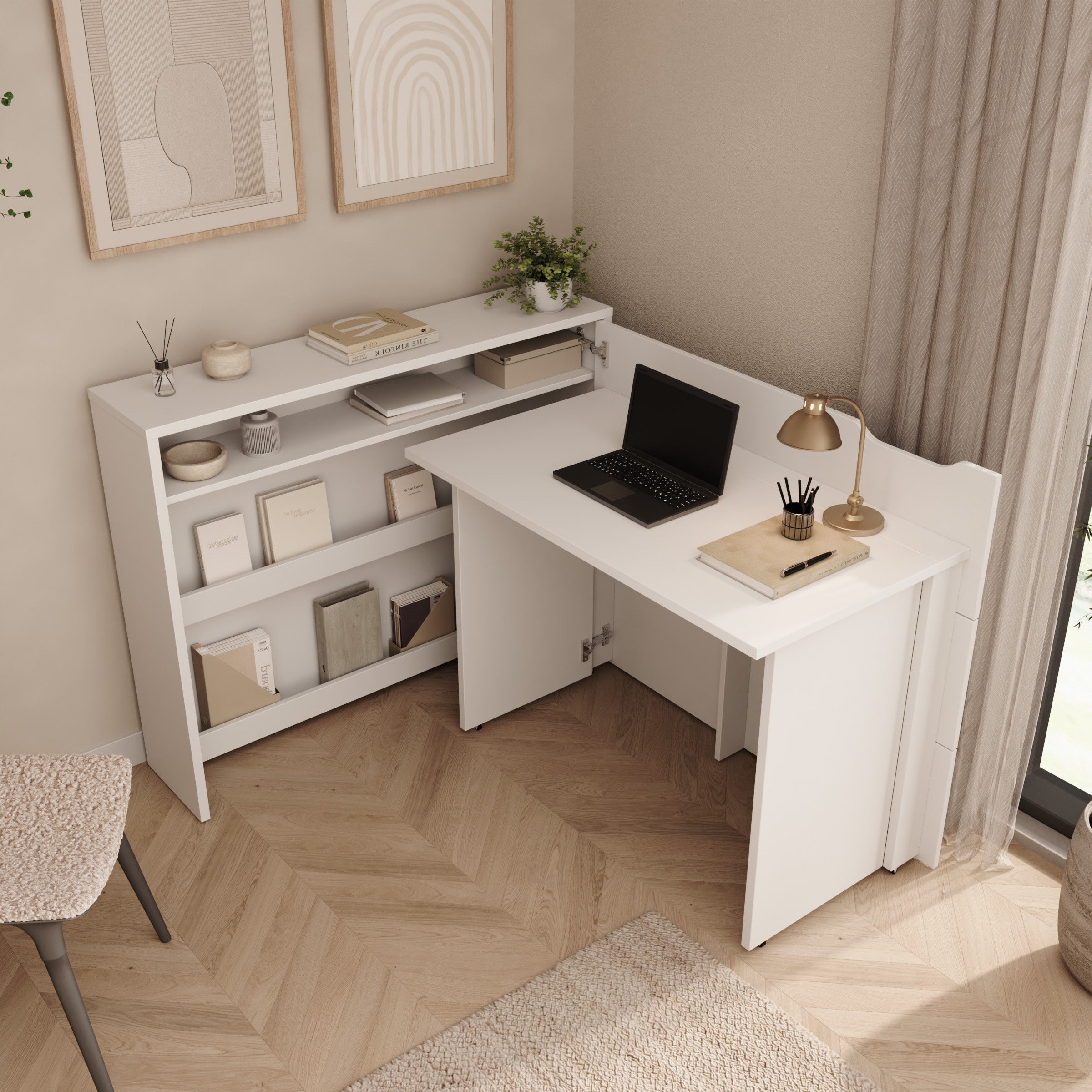Lechi - Bureau rechts uitschuifbaar - Wit - 136x115x93 cm