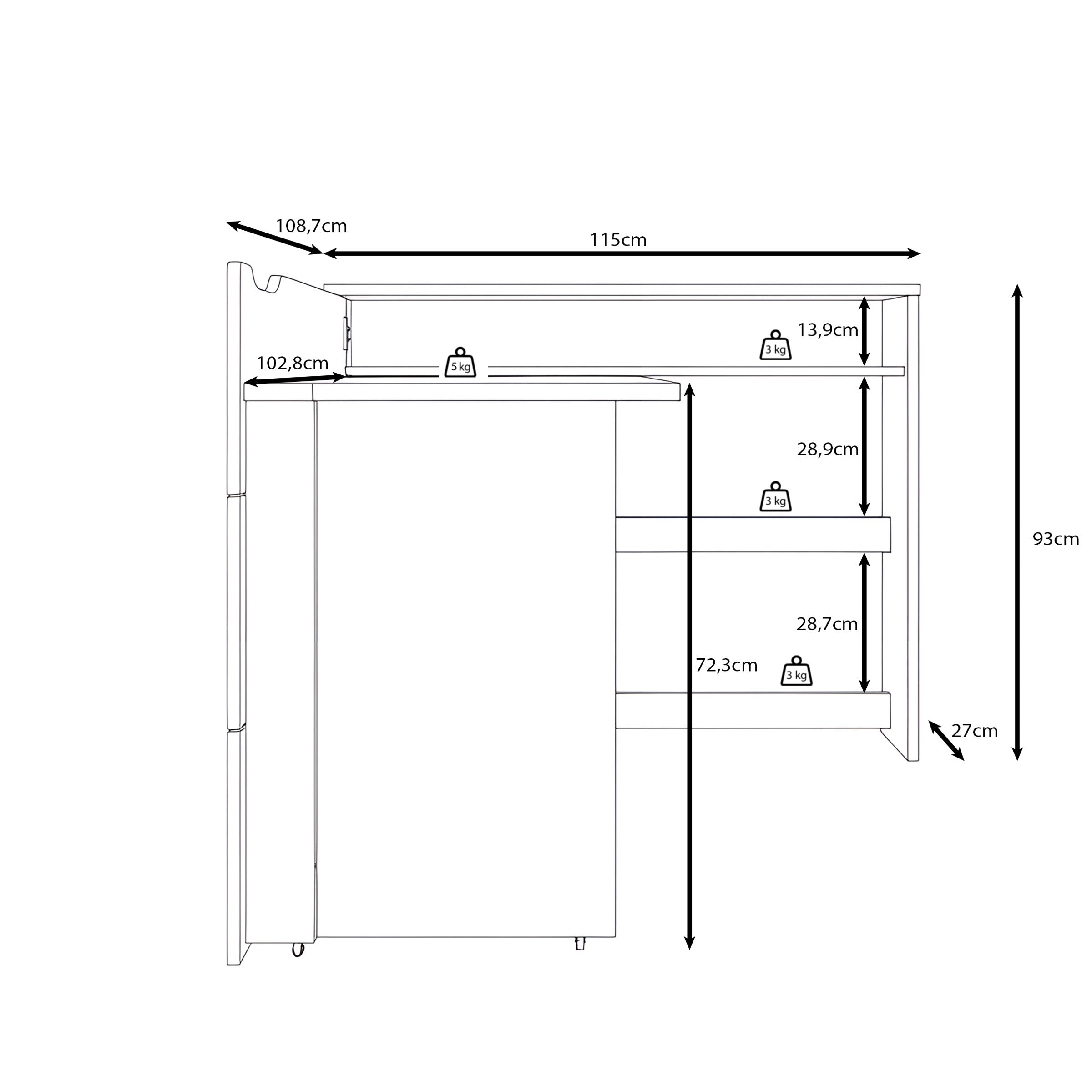 Lechi - Bureau links uitschuifbaar - Wit - 136x115x93 cm