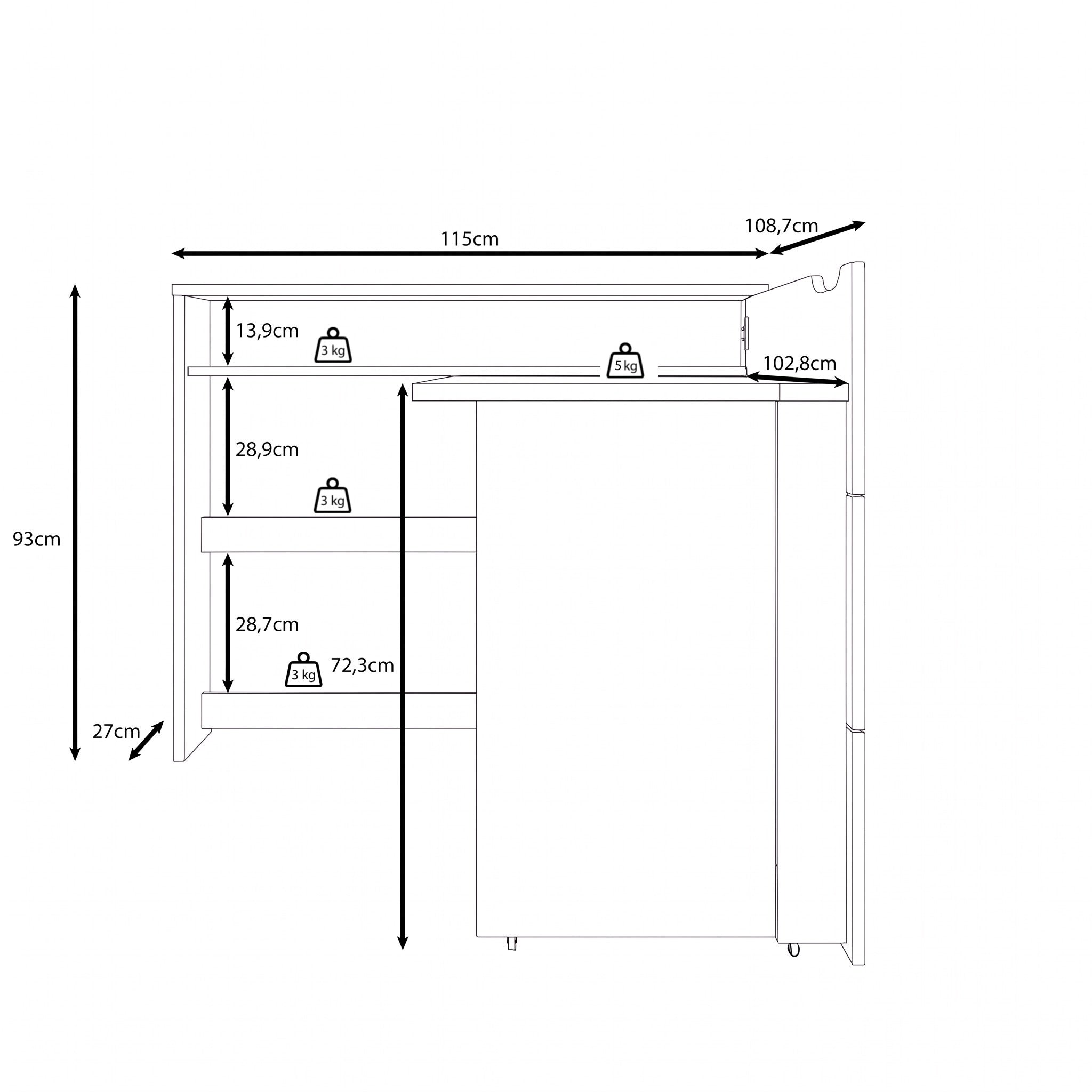 Lechi - Bureau rechts uitschuifbaar - Beige - 136x115x93 cm