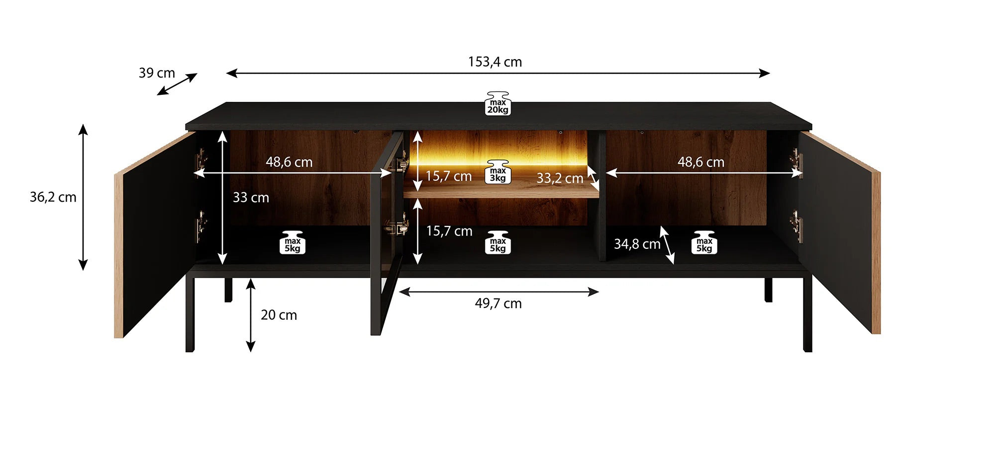 Legend - TV-Meubel met 3 deuren - Beige - 154 cm